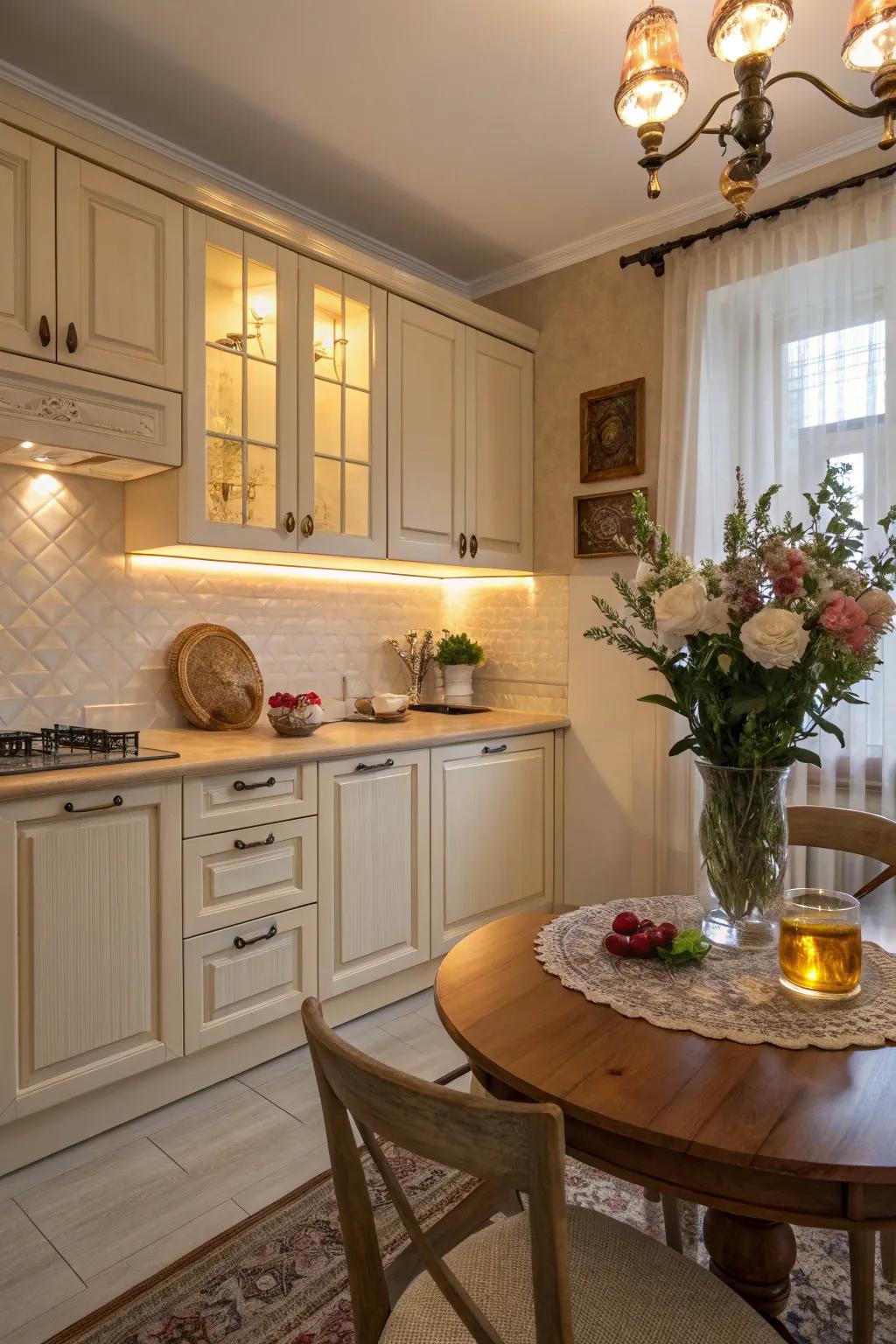 Beige cabinets provide a warm and neutral backdrop for any kitchen.