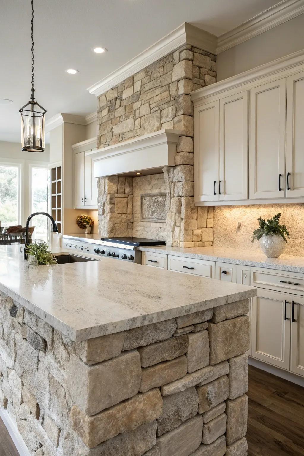 Natural stone adds texture and timeless elegance.