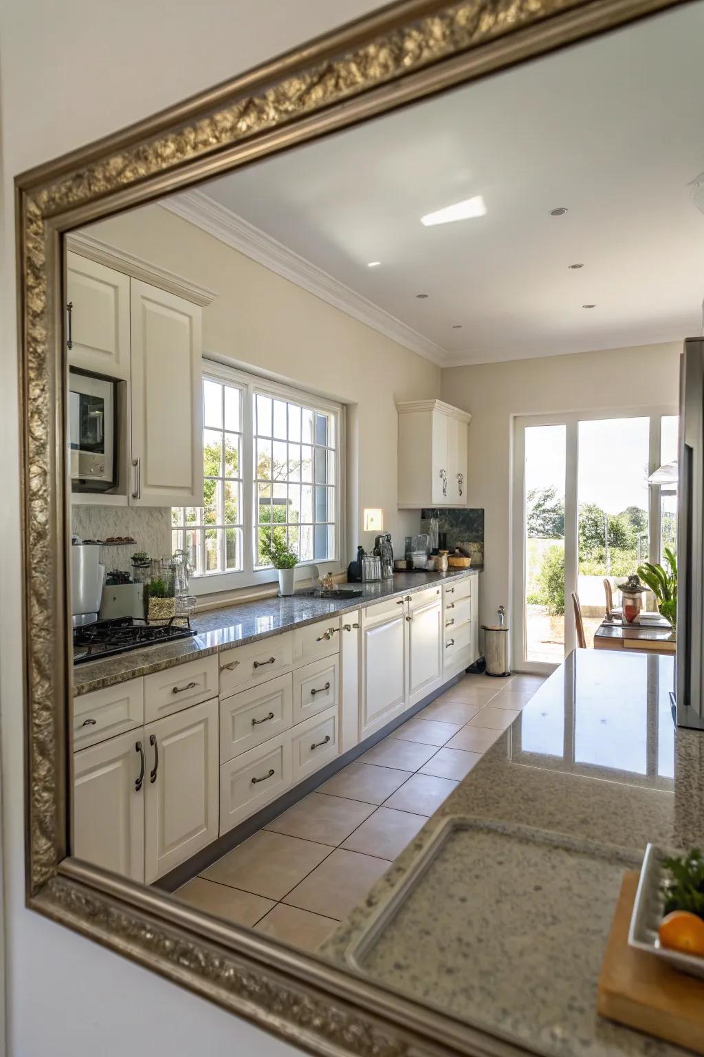 Mirrors can create the illusion of more space and light in the kitchen.