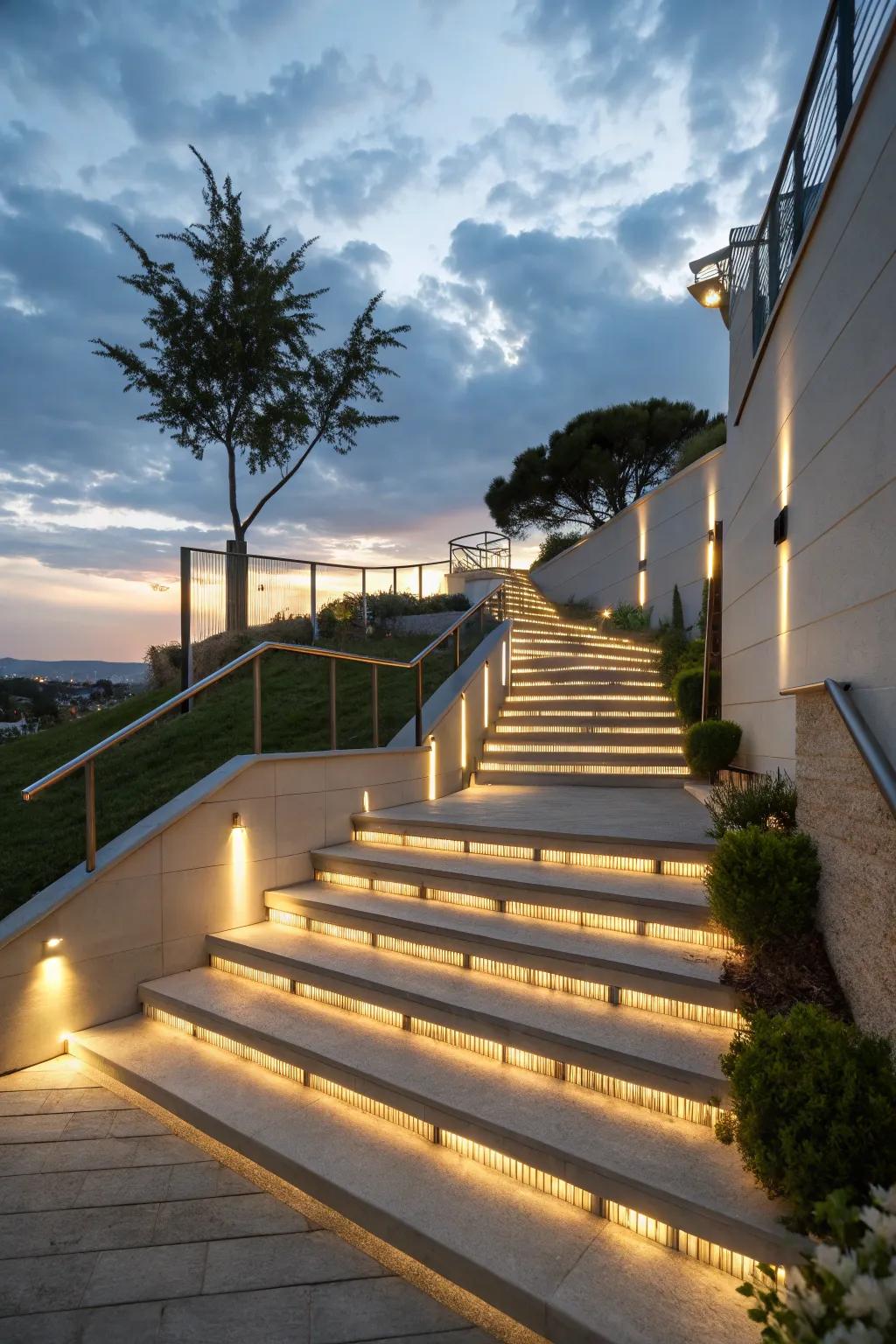 Step lighting enriches outdoor areas with style and safety.