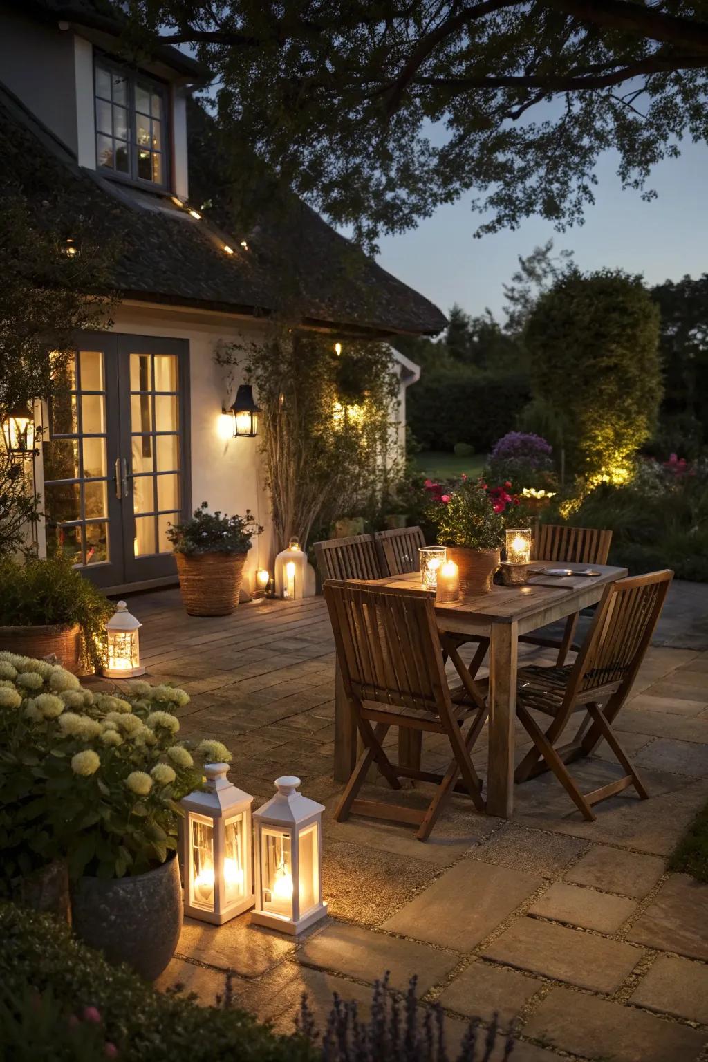 Luminaries transform decks into inviting evening havens.