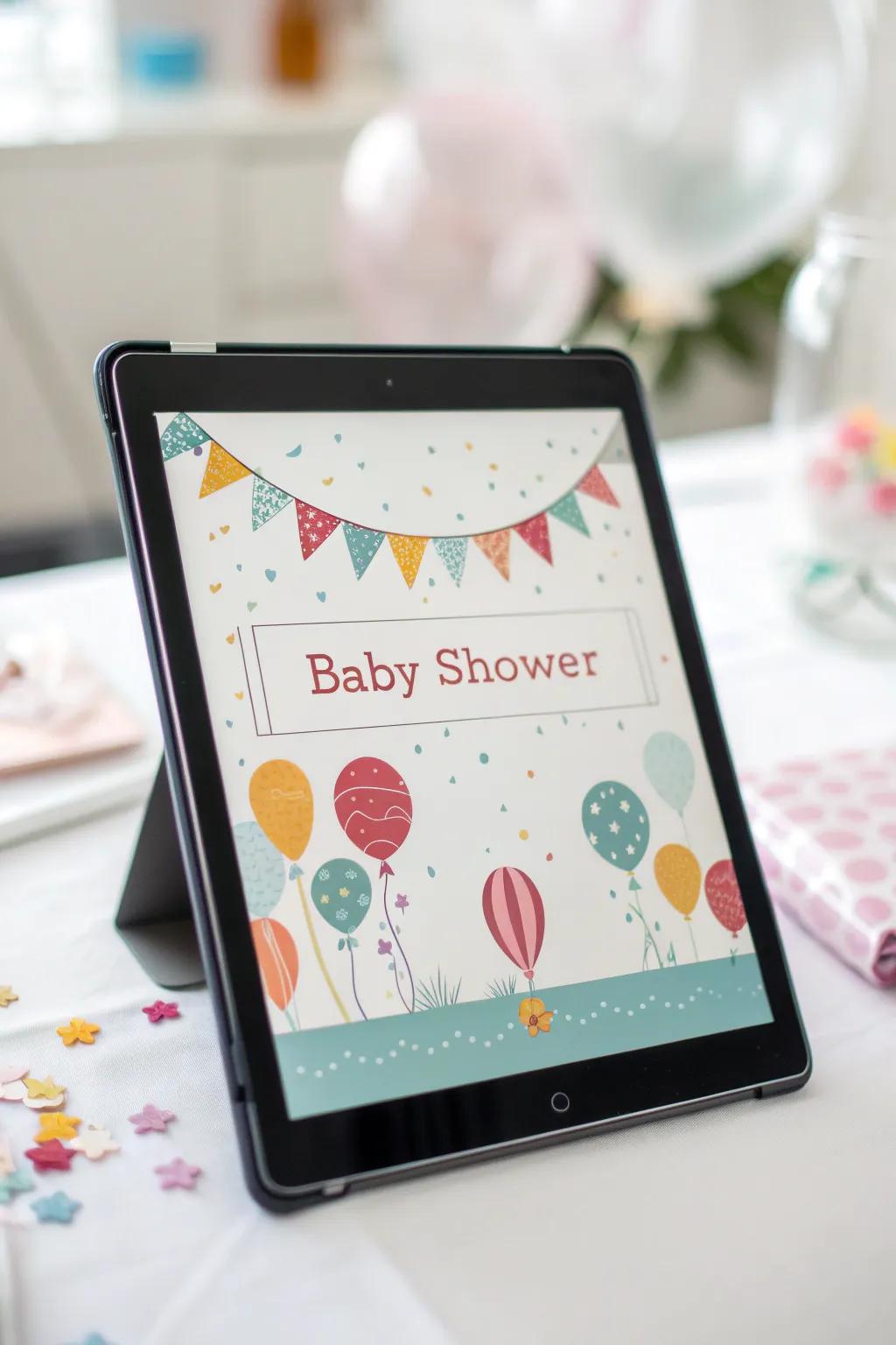 Themed digital invitations set the feel for a stylish baby shower.