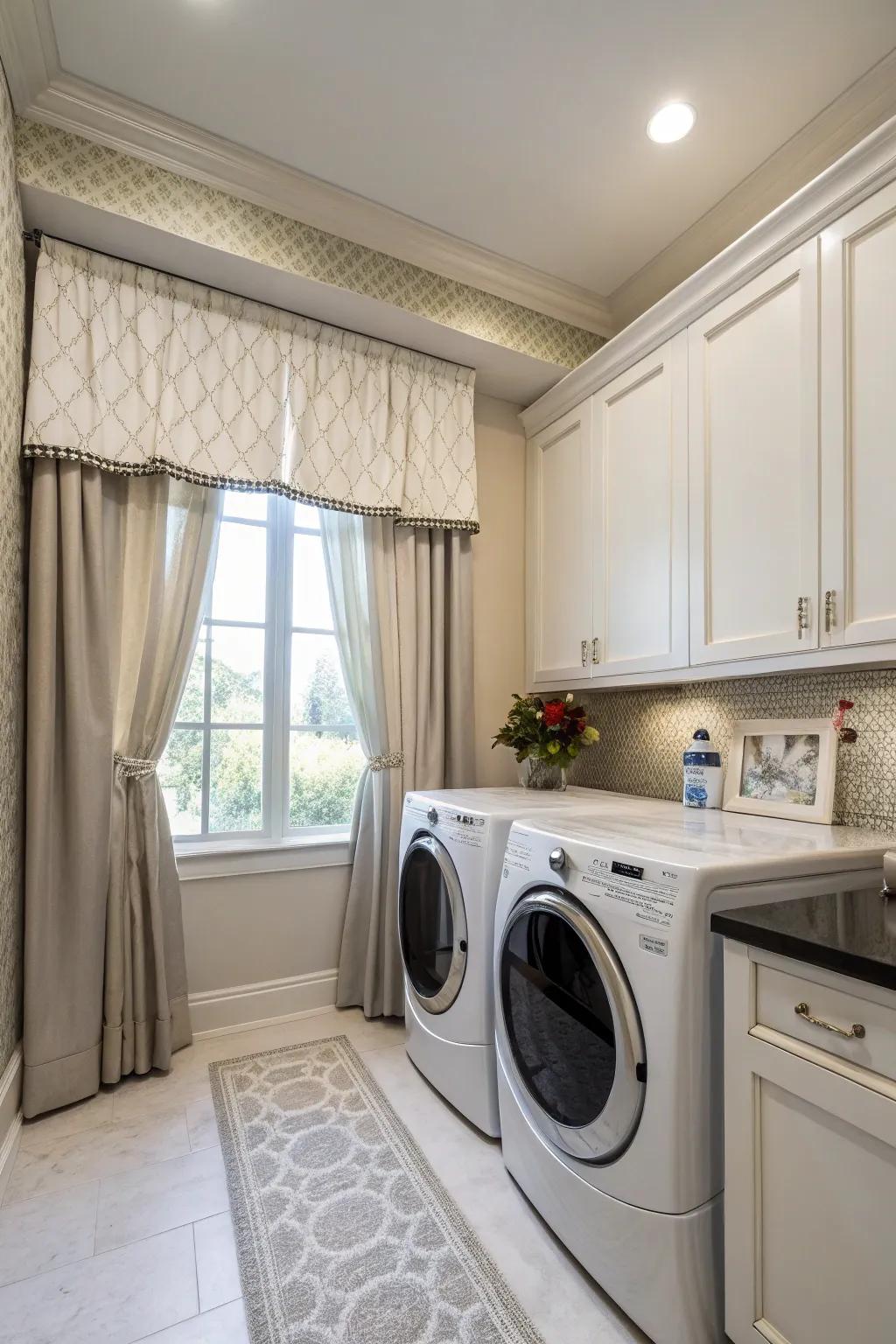 A cornice can provide a polished look to your laundry zone drapes.