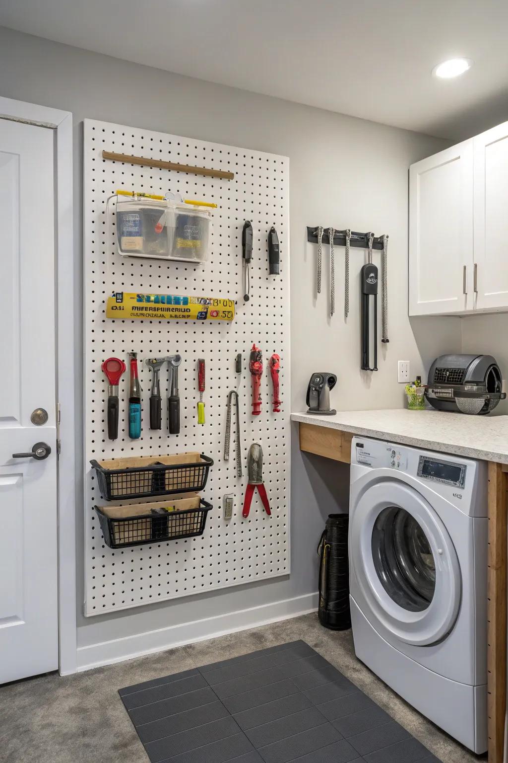 A pegboard is the perfect way to keep tools within reach and organized.