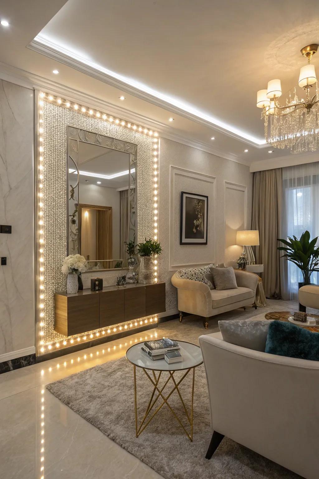 Luxurious LED mirror details for a spacious feel.