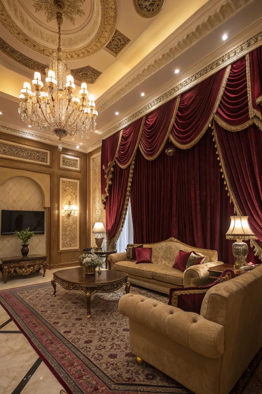 Plush curtains add opulence and luxury.