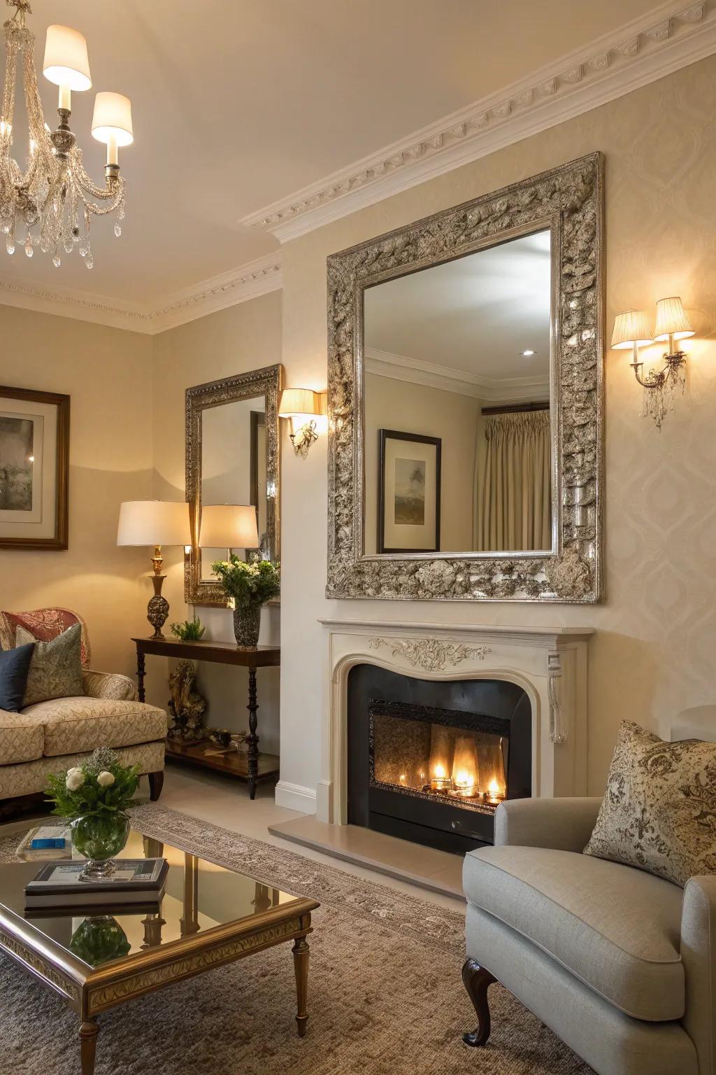 Bevelled mirrors provide an extra sparkle and dimension.