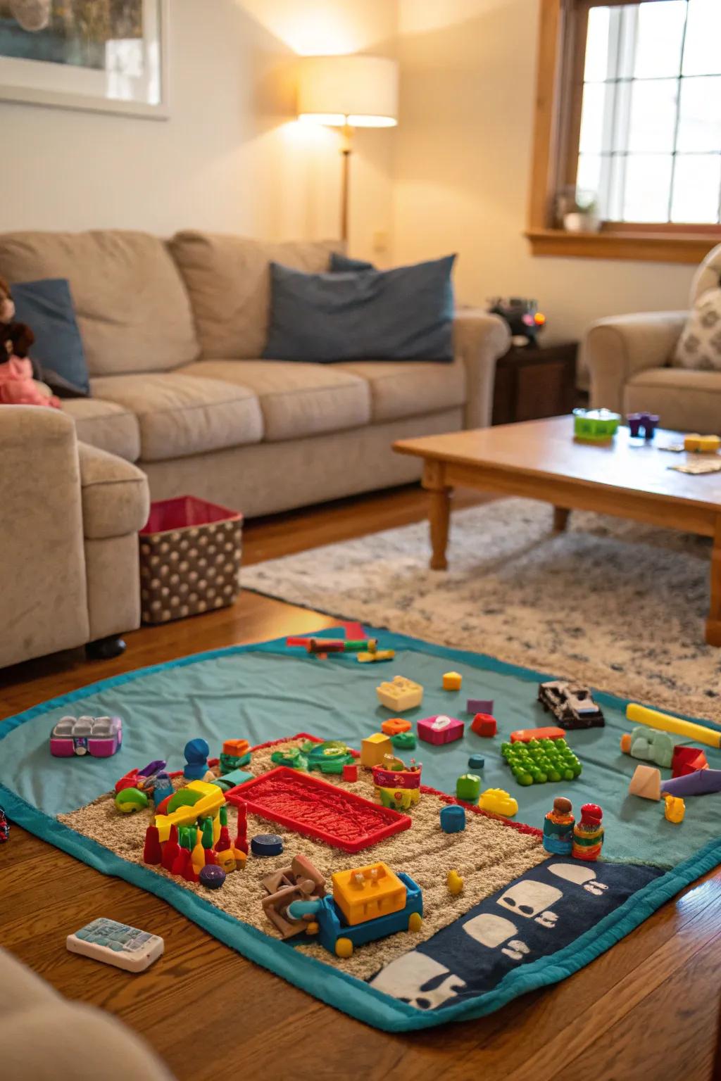 Mats make cleaning toys easy.
