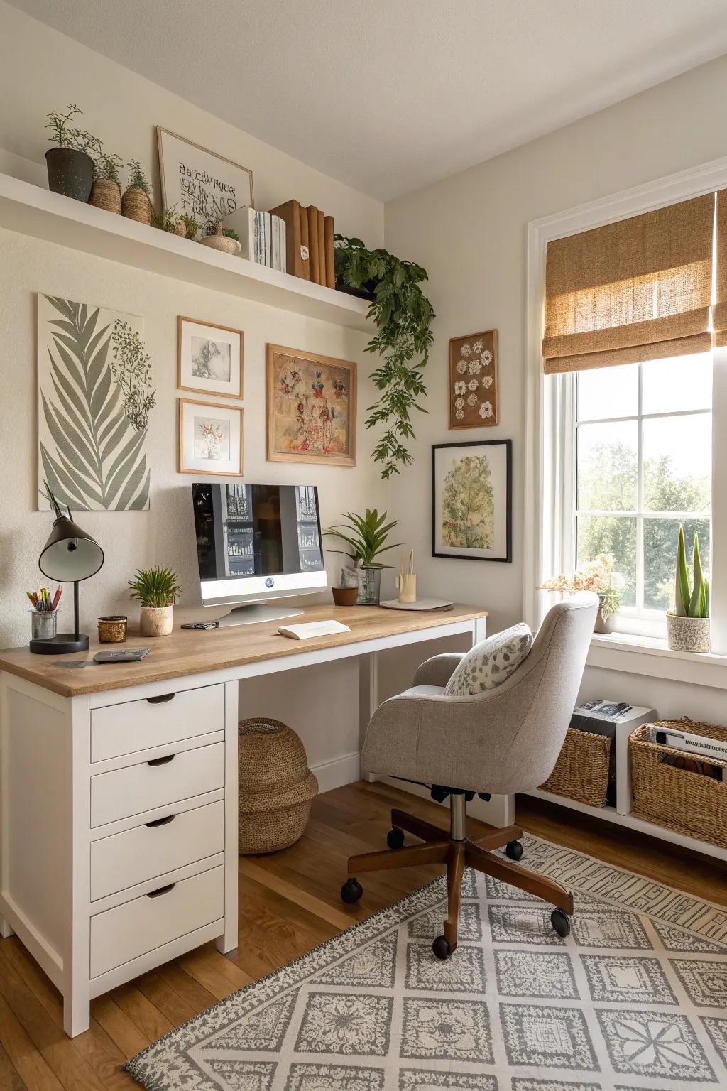 A harmonious home office designed using Eastern energy principles.