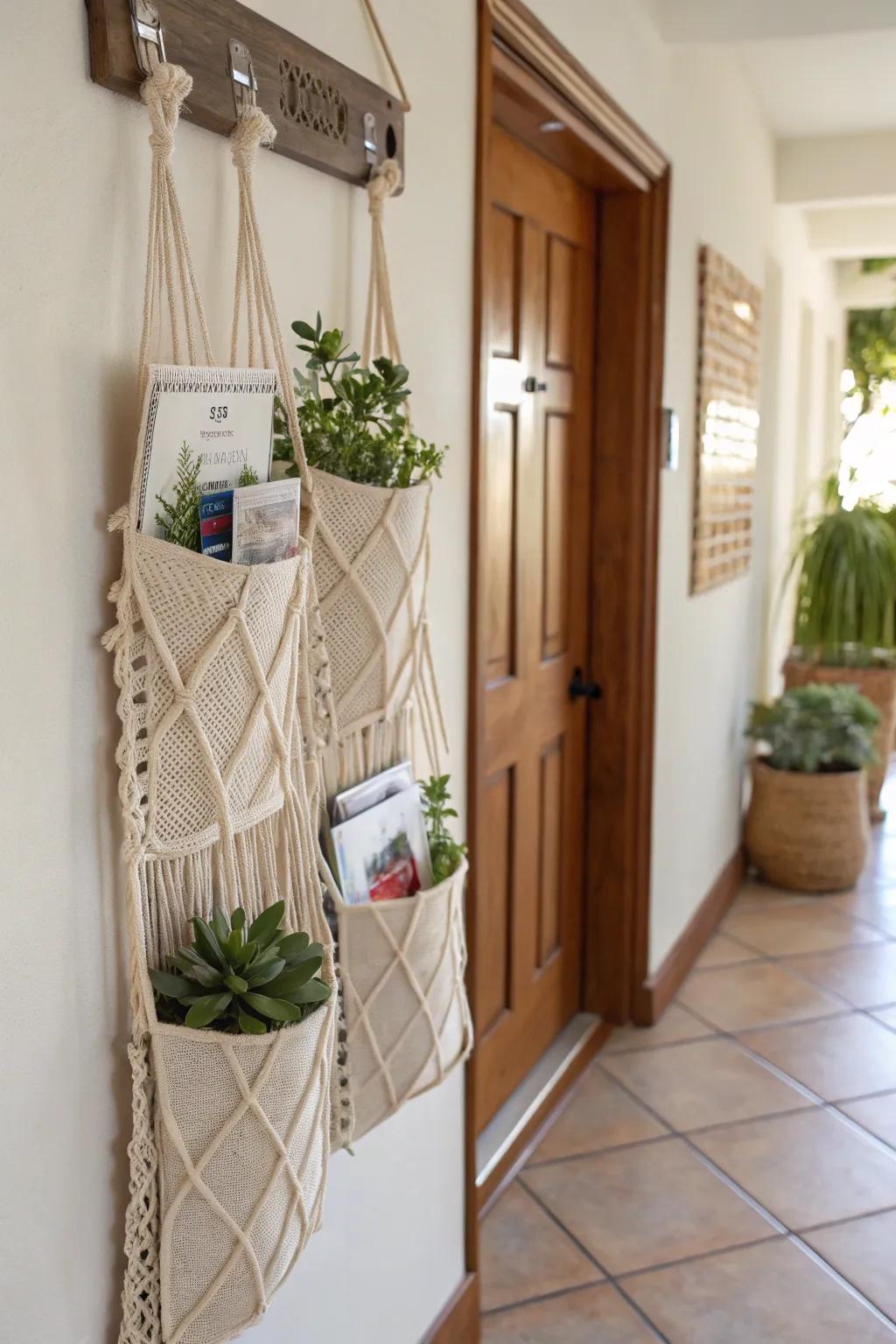 Macrame wall pouches delivering stylish organization.