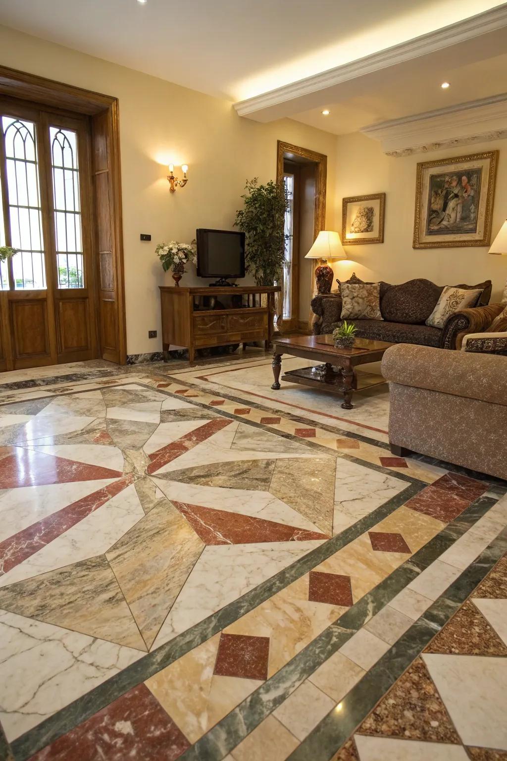 An eclectic mix of marble types for a dynamic floor.