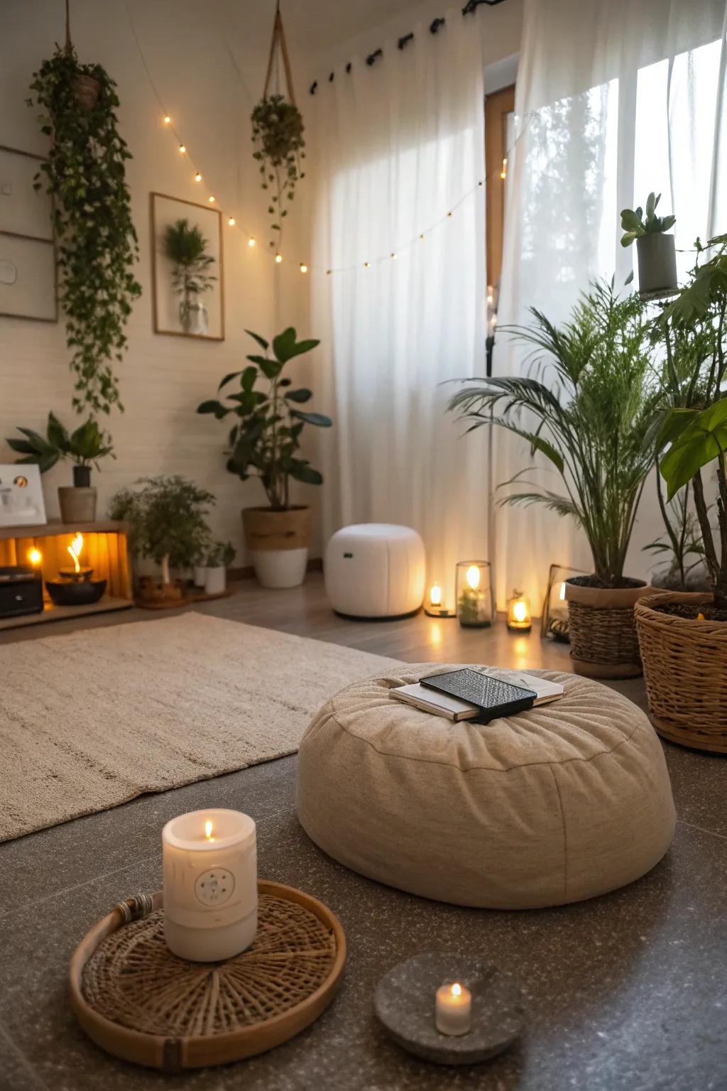 A meditation space featuring soft nature sounds.