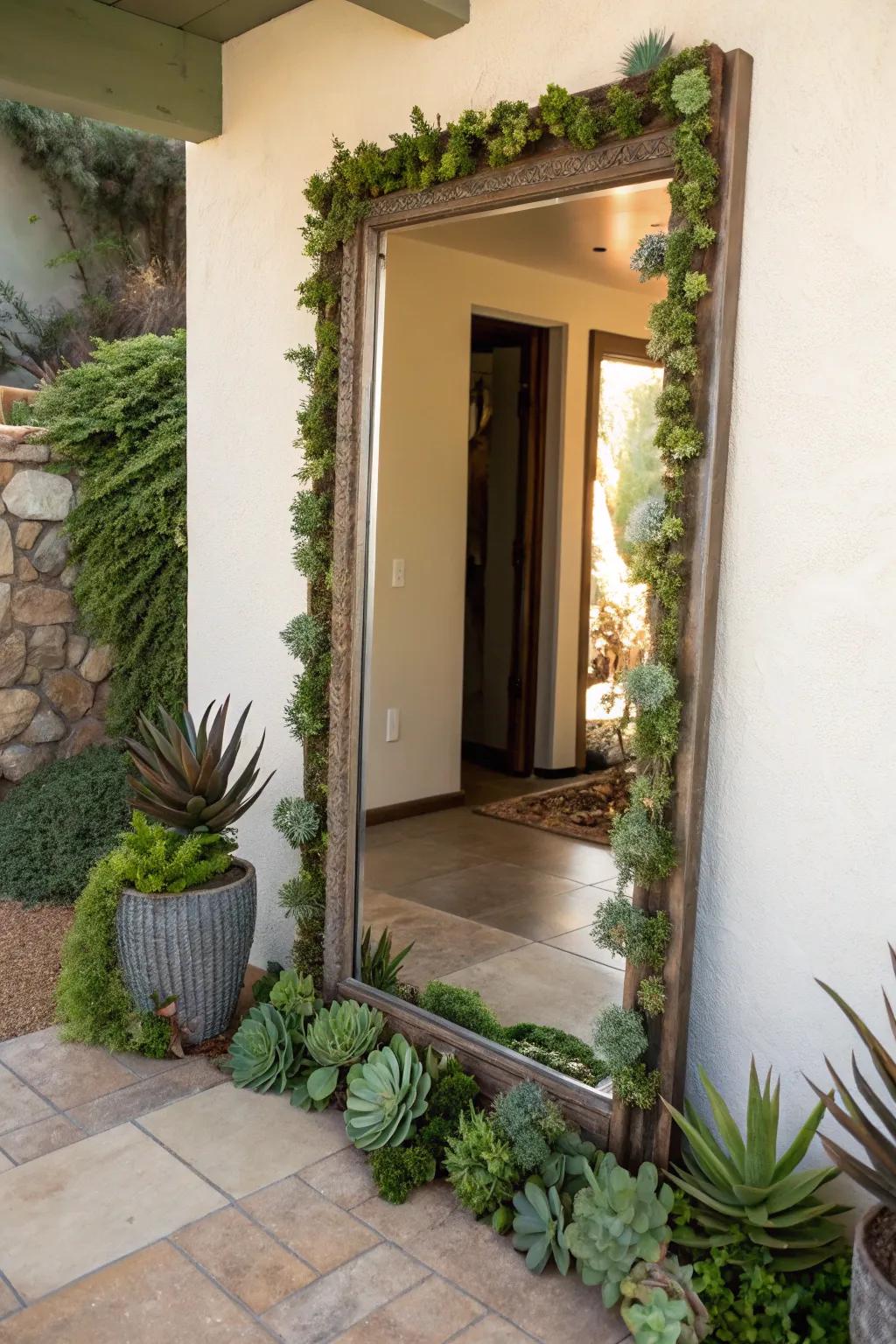 A desert gem-adorned mirror frame creates an eye-catching statement.