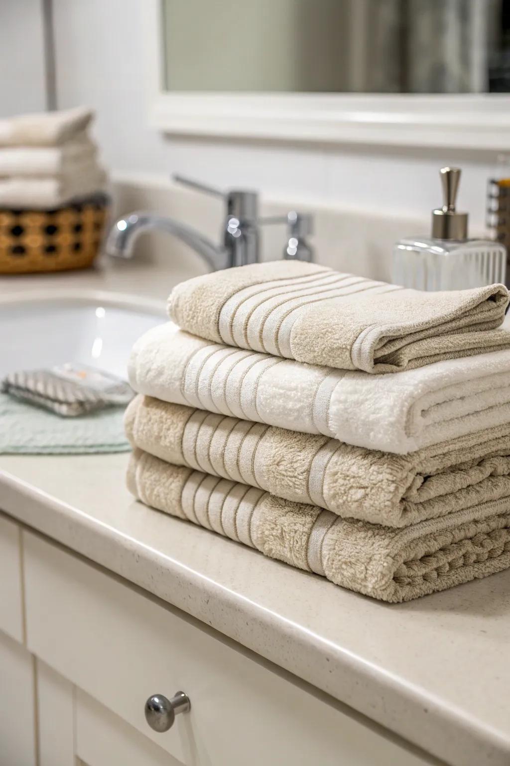 Layered terry cloths append warmth and texture to the décor.