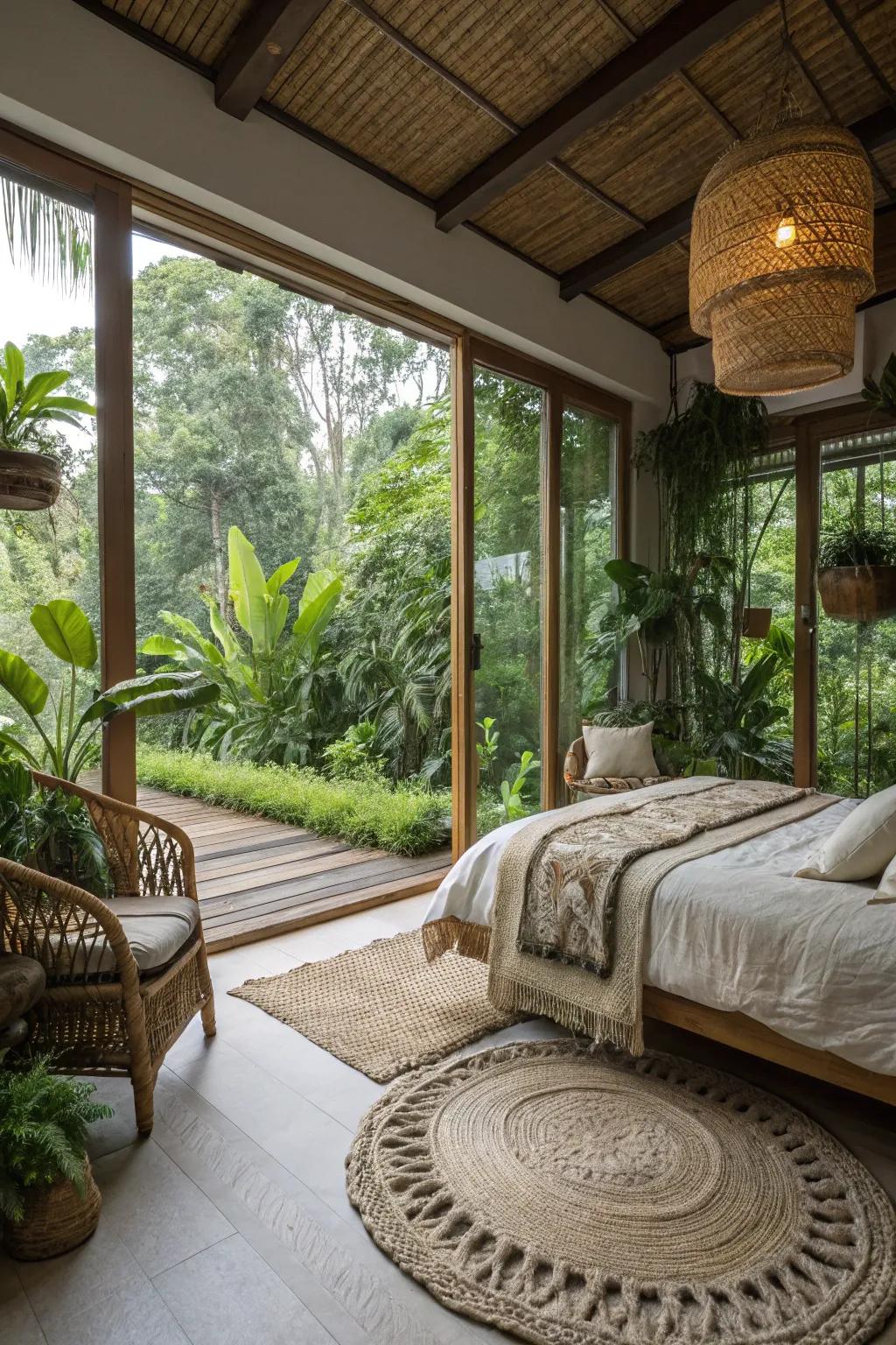 Natural aspects contribute to a peaceful bedroom atmosphere.
