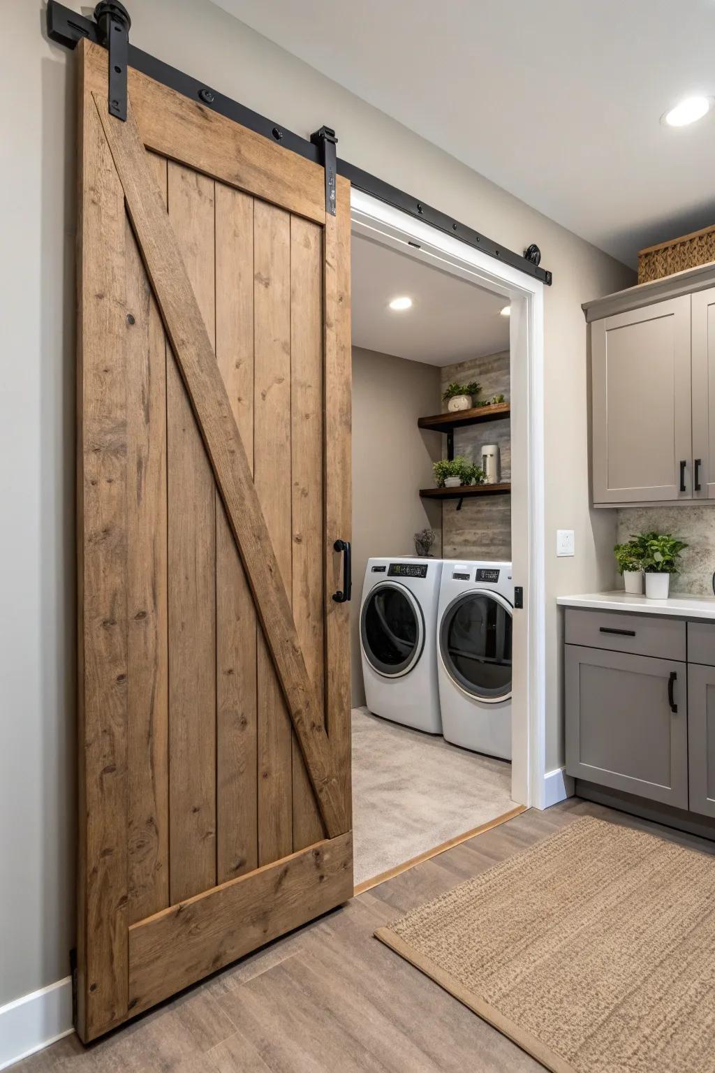 Barn doors elevate the style and functionality of any laundry room.