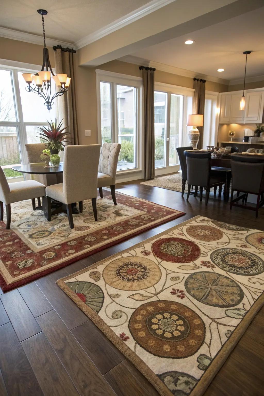 Floor coverings can define areas and add warmth.