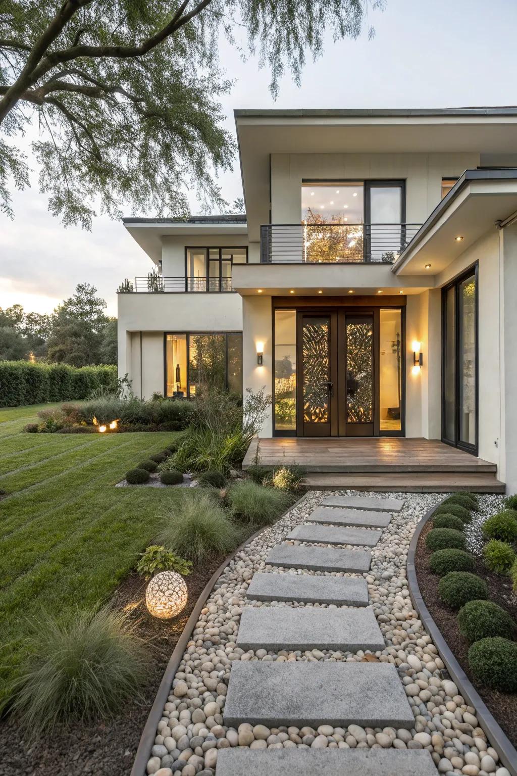 A modern home with a creative focal point at the entrance.