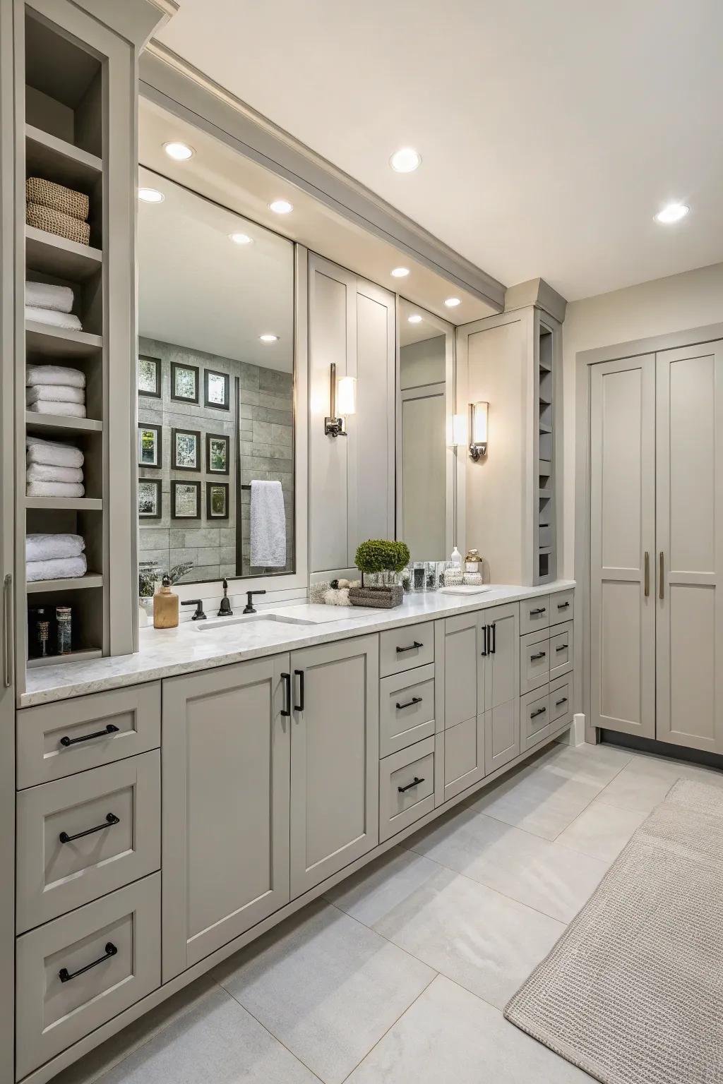 A full wall of cabinets provides generous storage.