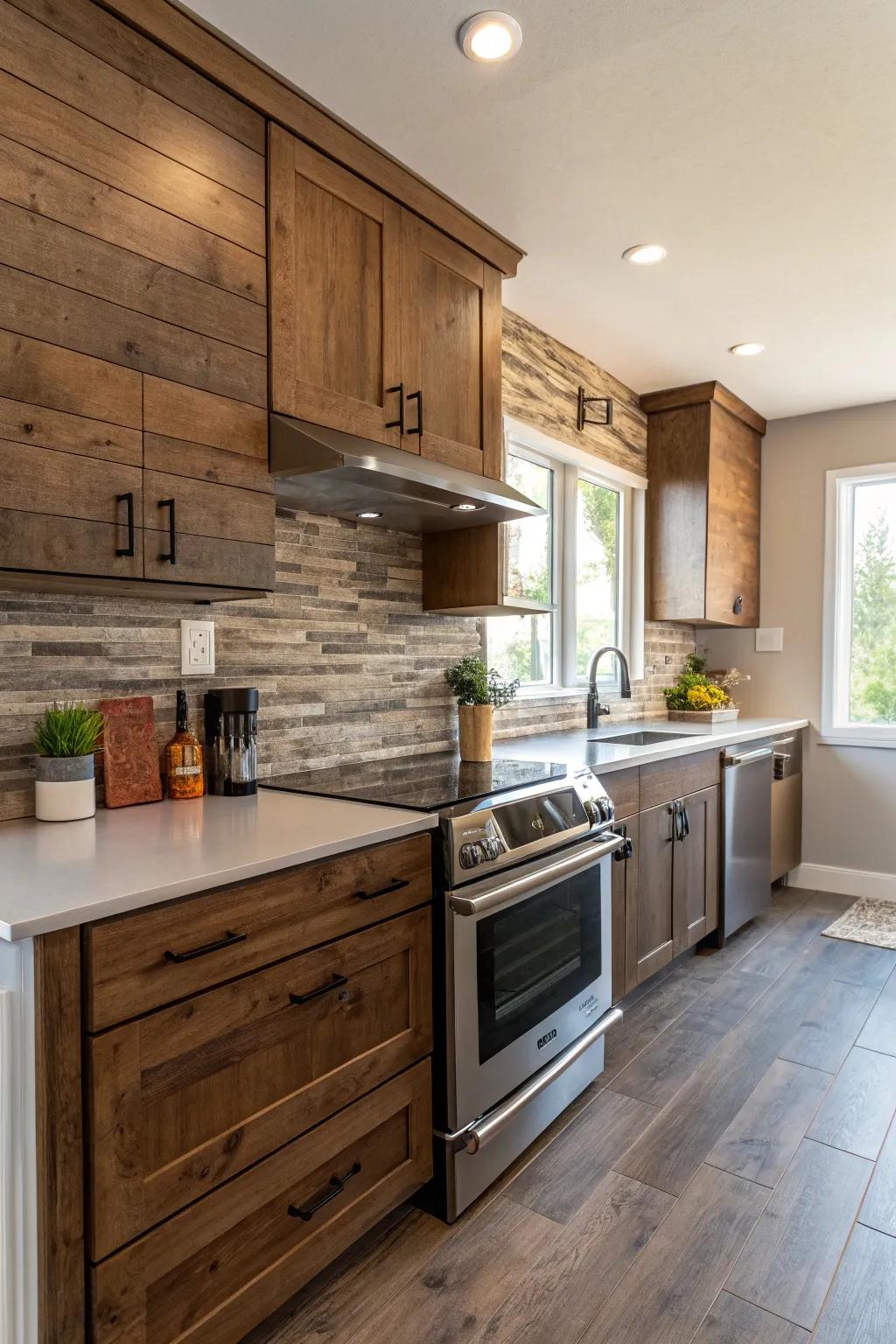 Timber-look panels offer coziness and durability.