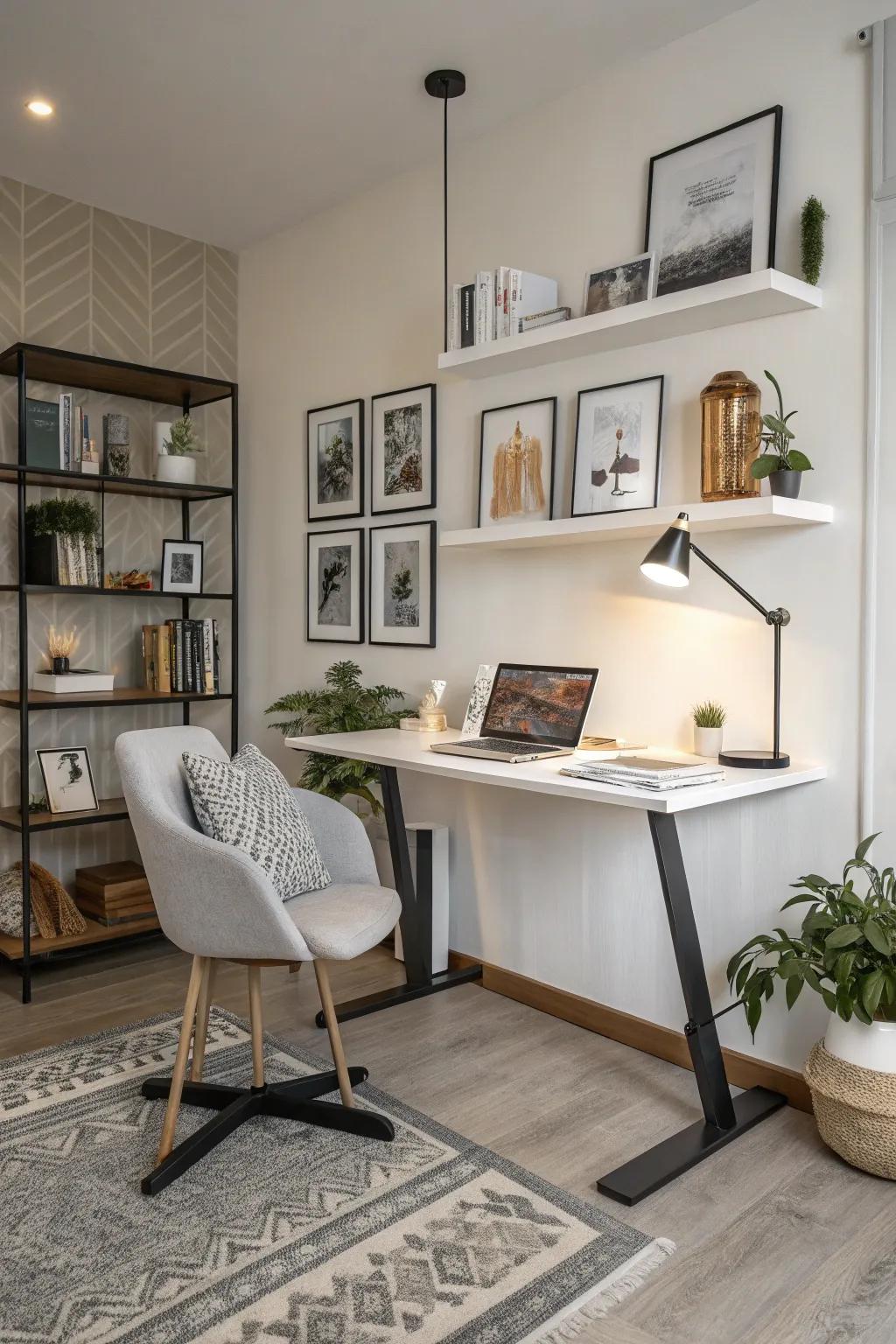 An adaptable workspace featuring versatile furniture options.