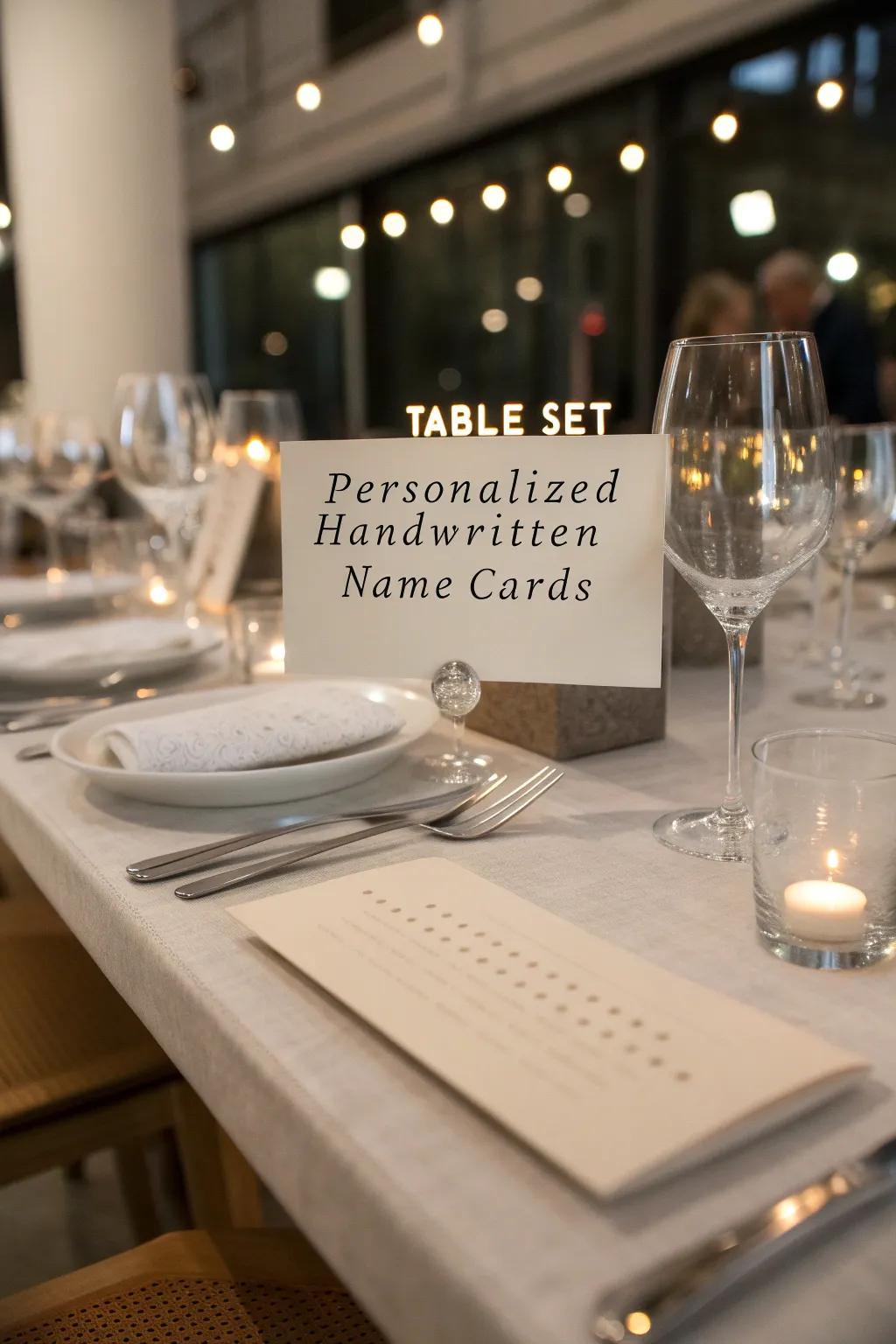 Customized spot cards add a thoughtful touch to your setting.