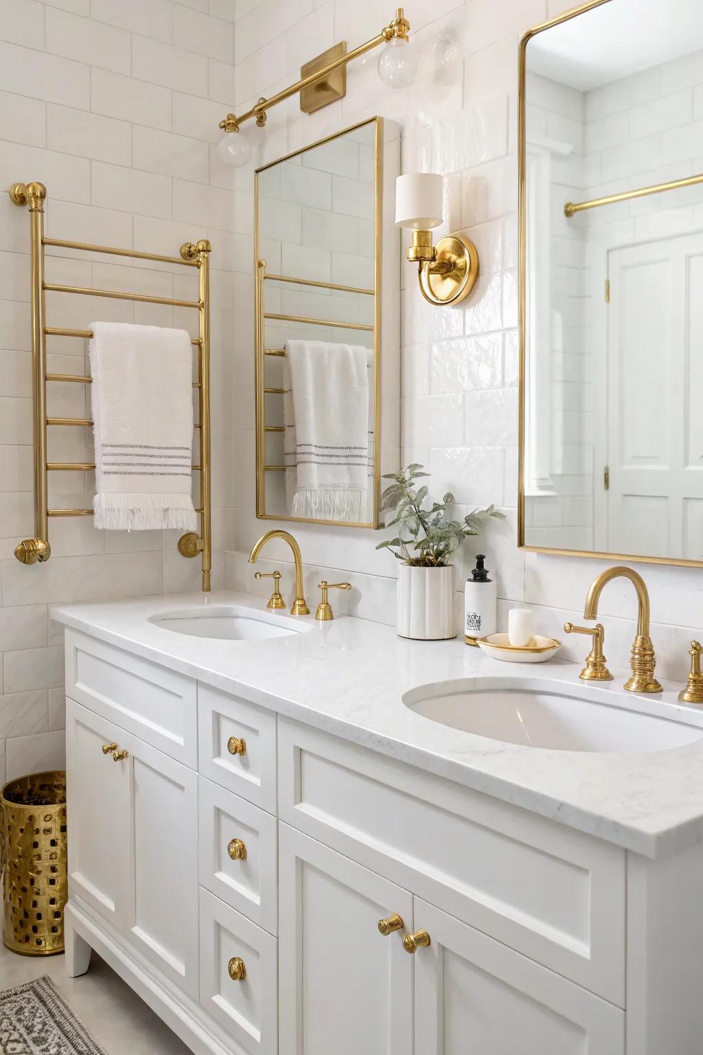 Gold hardware incorporates a sophisticated touch.