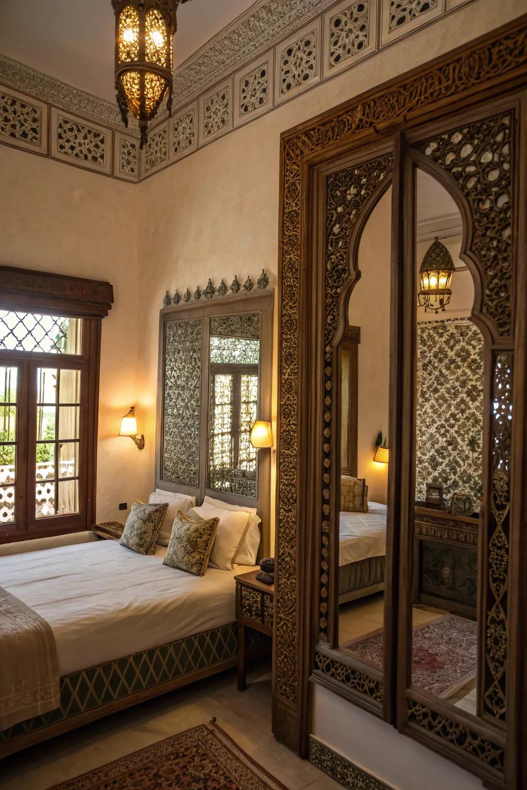Ornate mirrors add light and space to Moroccan interiors.