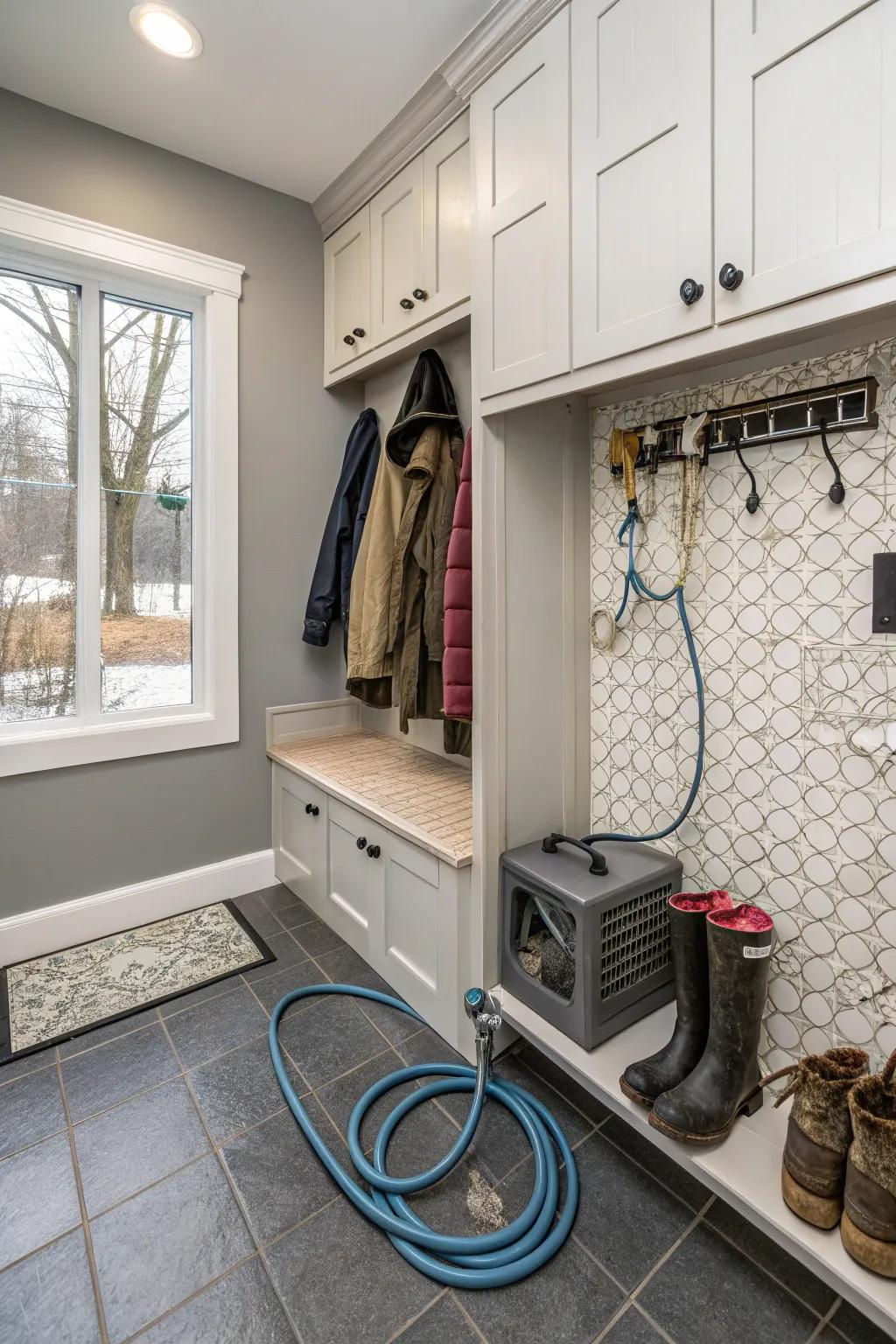 A pet washing zone is convenient for keeping a clean residence.