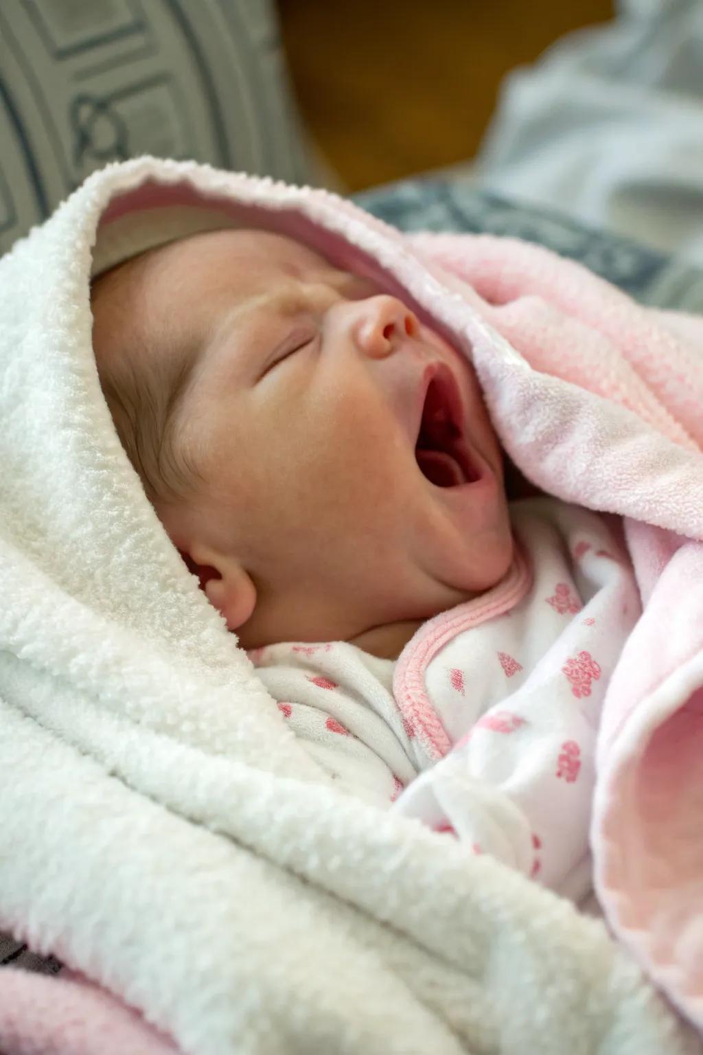 A candid newborn image capturing a spontaneous moment.