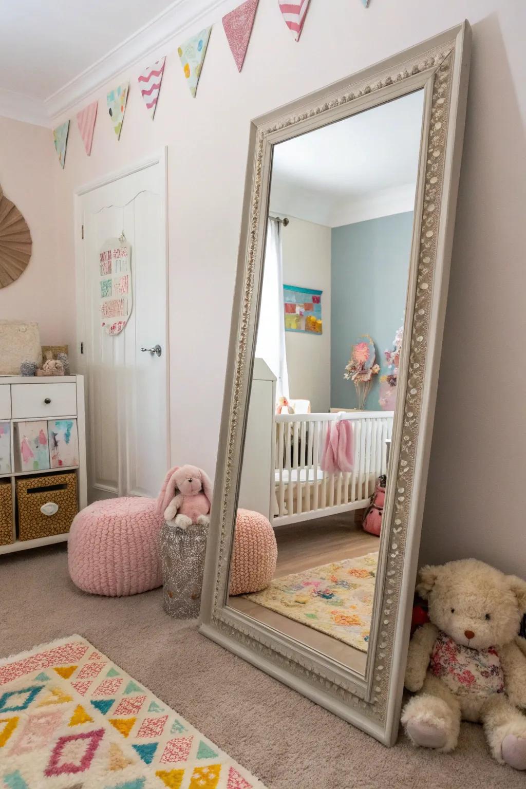 A big reflection adds drama and impact to this nursery.