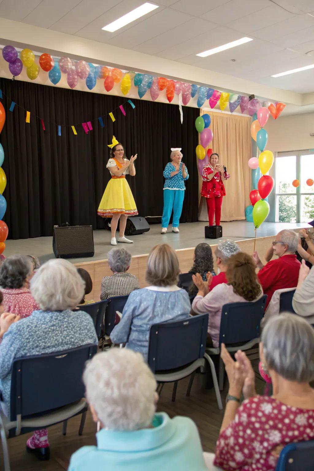 Residents showcasing their talents in a Valentine's Day talent show.