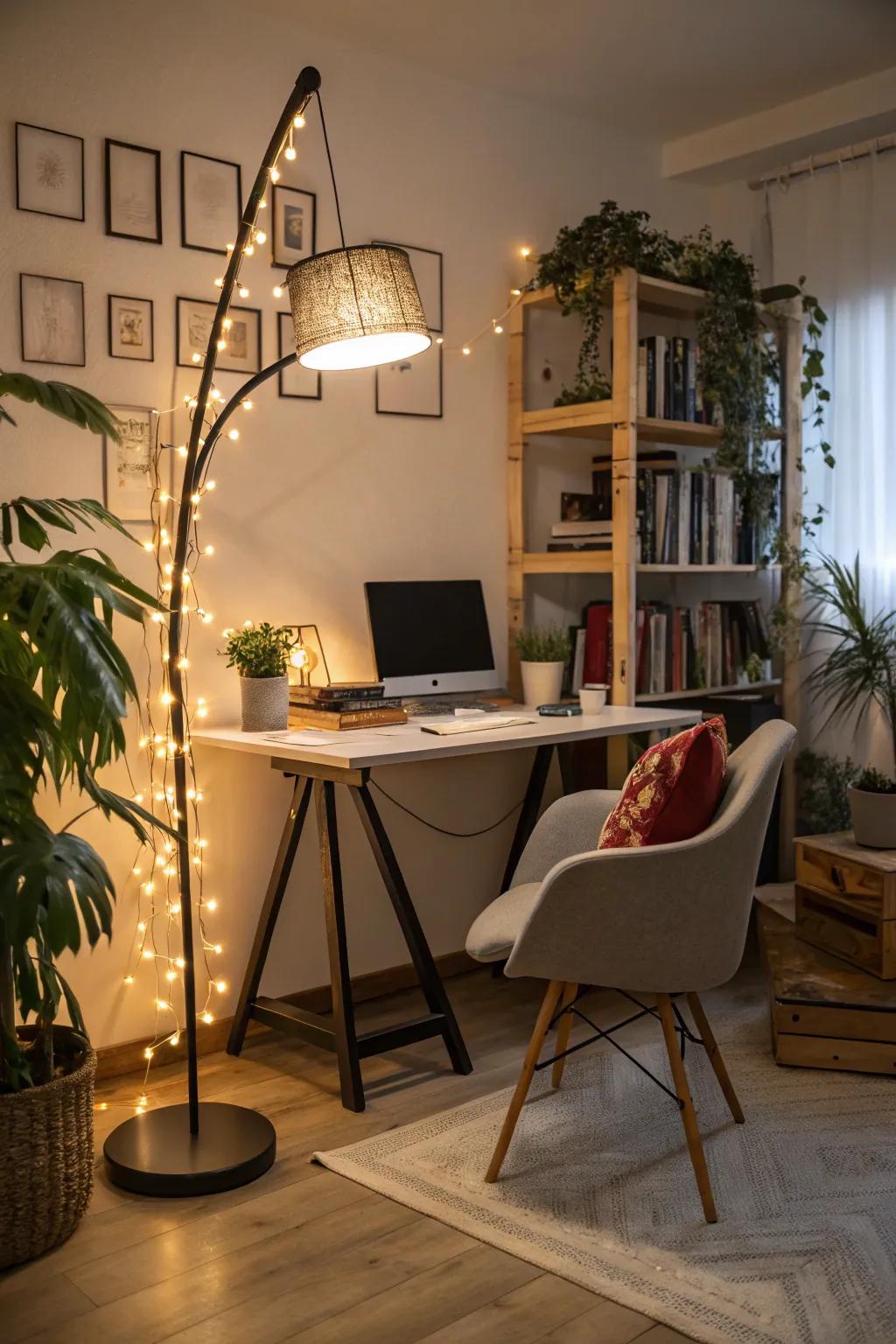 Creative lighting enhances the ambiance and mood in the workspace.