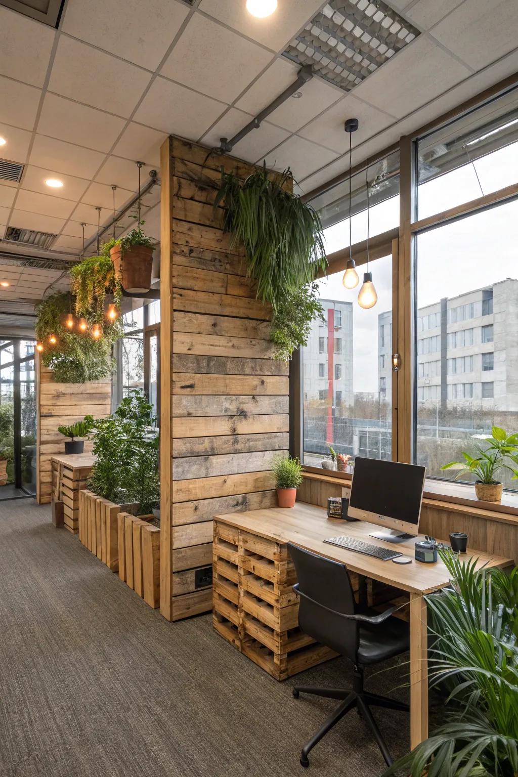 Sustainable design selections creating an eco-friendly office.