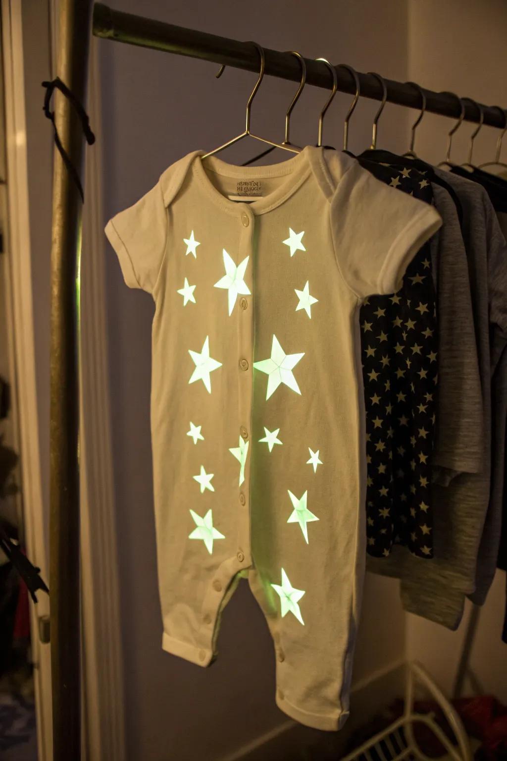 A magical onesie using light-up stars for nighttime charm.