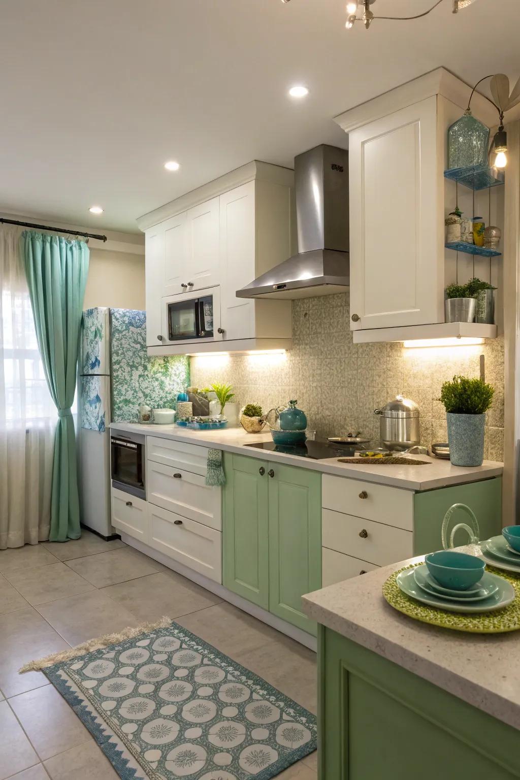 Hints of color add personality while complementing the serene color scheme.