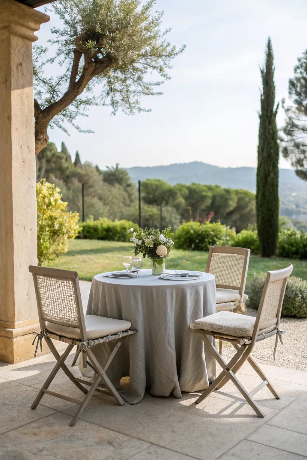Achieve minimalist serenity through neutral-toned bistro sets.