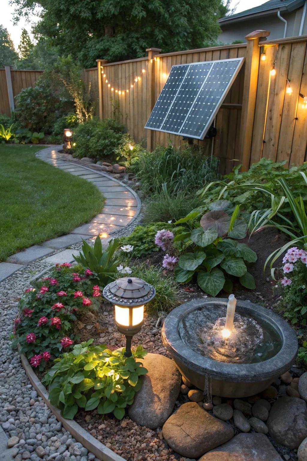 Solar-fueled features introduce an eco-conscious element to your outdoor sanctuary.