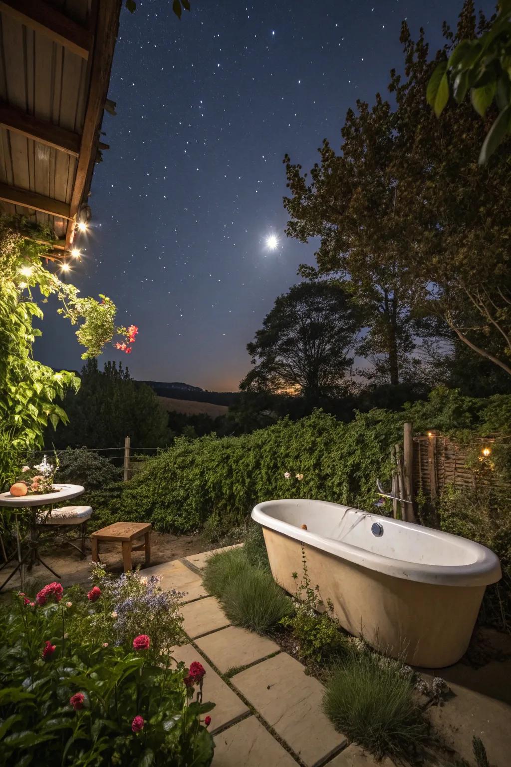 Relish starlit bathing accompanied by your tub beneath open skies.