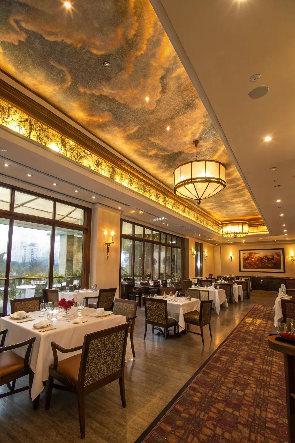 Reflective surfaces enhance illumination and craft a lively atmosphere.