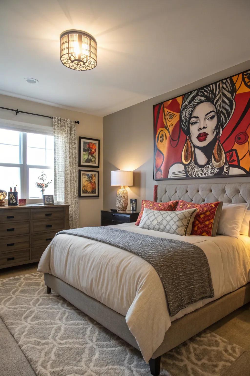 Statement wall decor infuses character into the space.