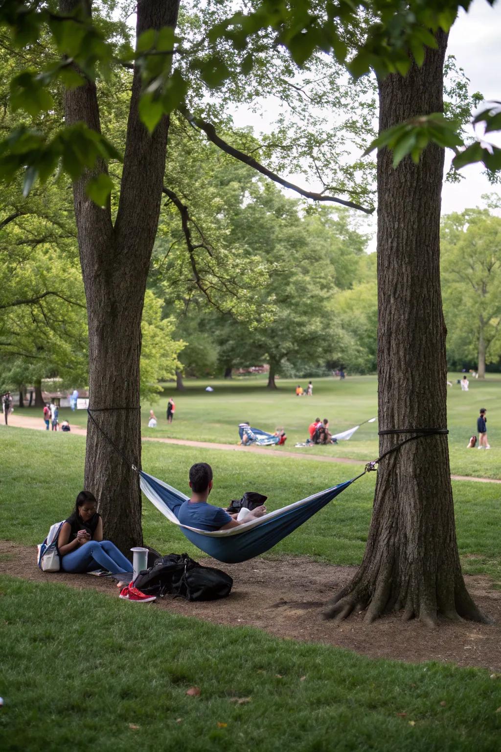 A hammock lounge offers a tranquil retreat within the party.