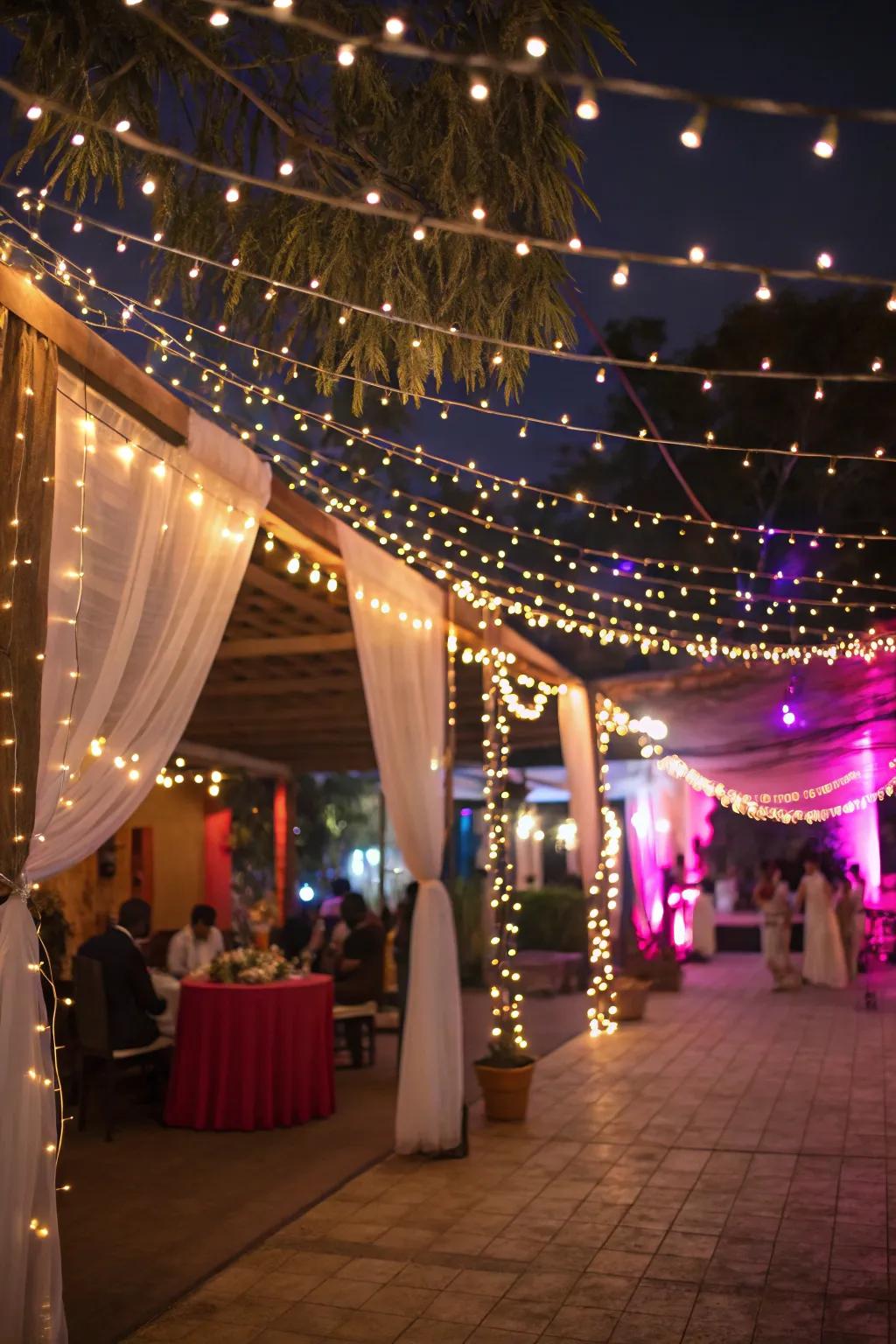 Fairy lights enveloping your party with a cozy and welcoming shimmer.