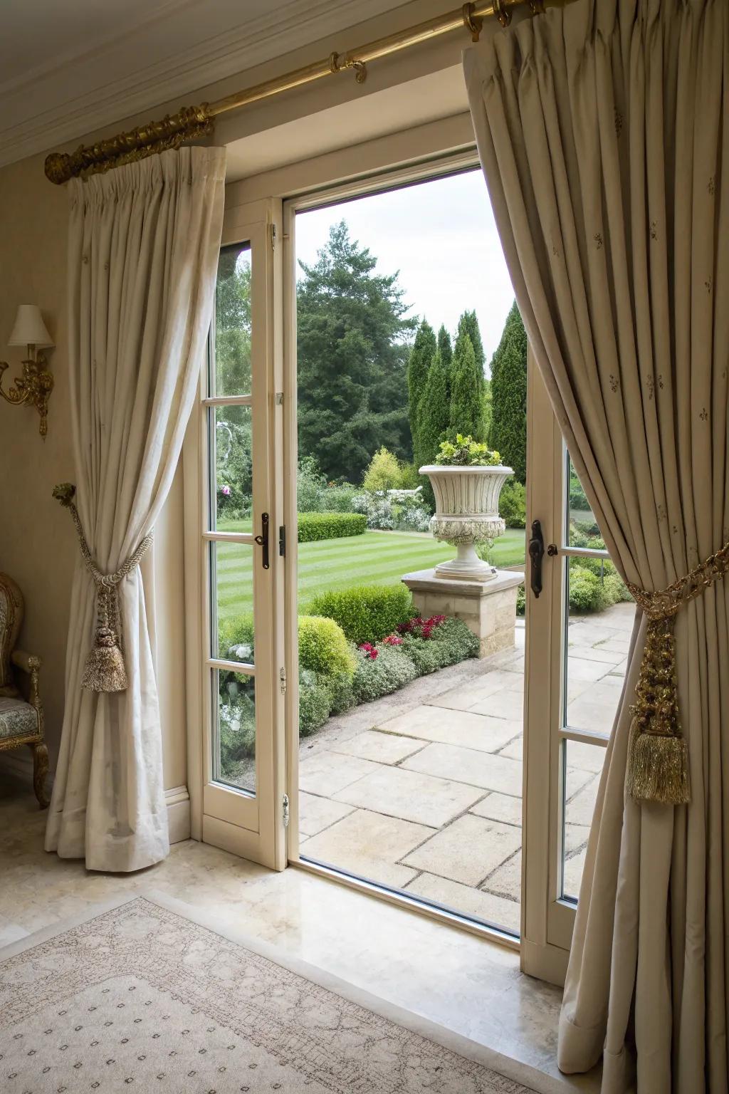 Decorative tiebacks elevate simple curtains to graceful statements.