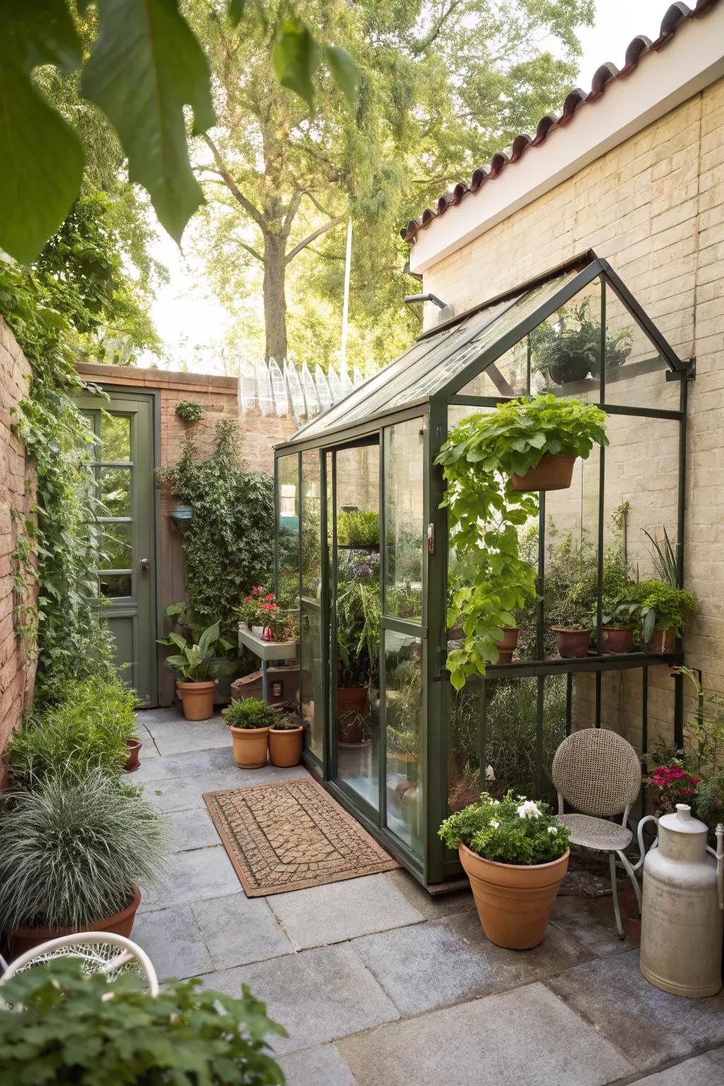 A mini greenhouse is perfect for growing plants on a small patio.