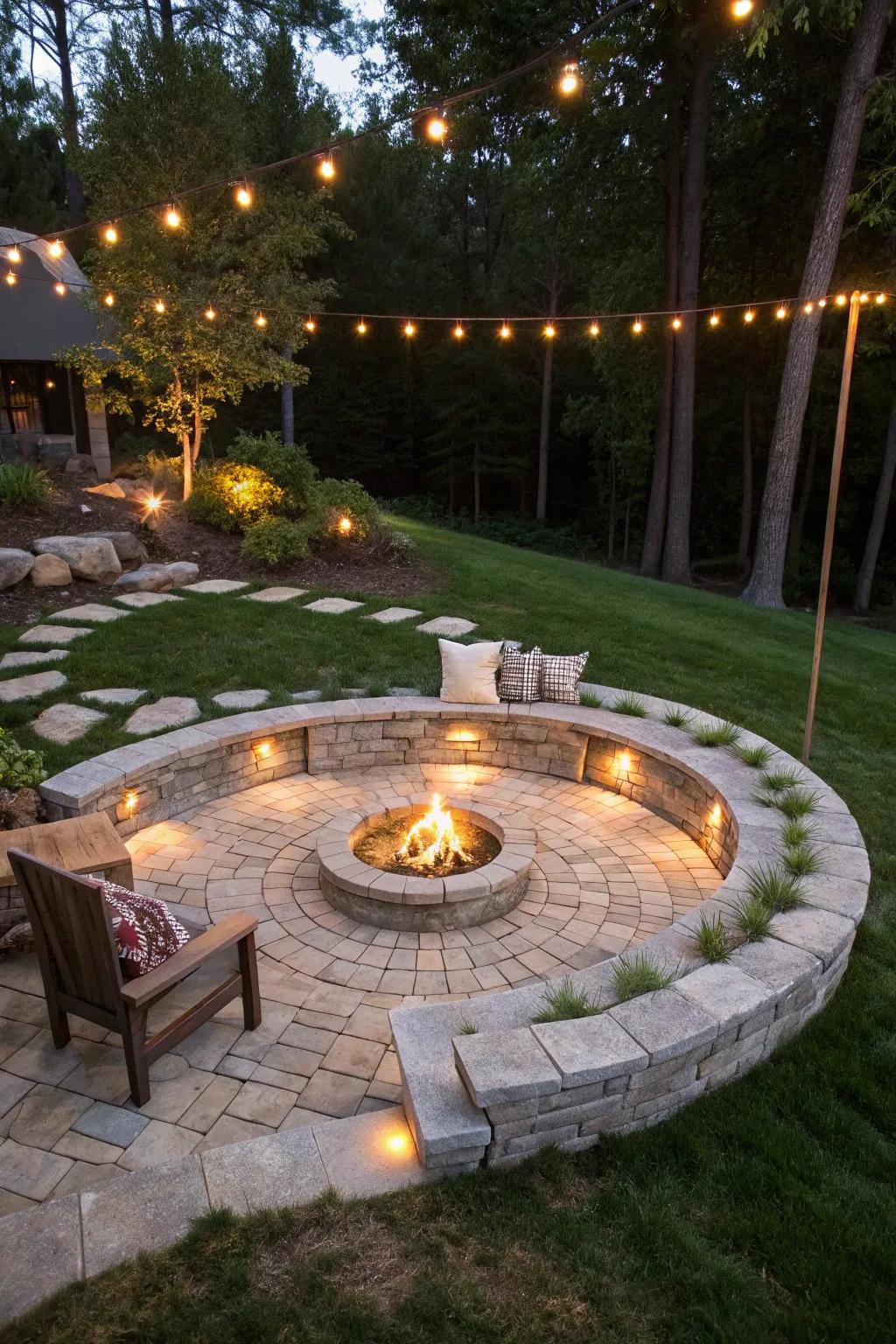 Sunken fire pits equip a welcoming gathering locale.
