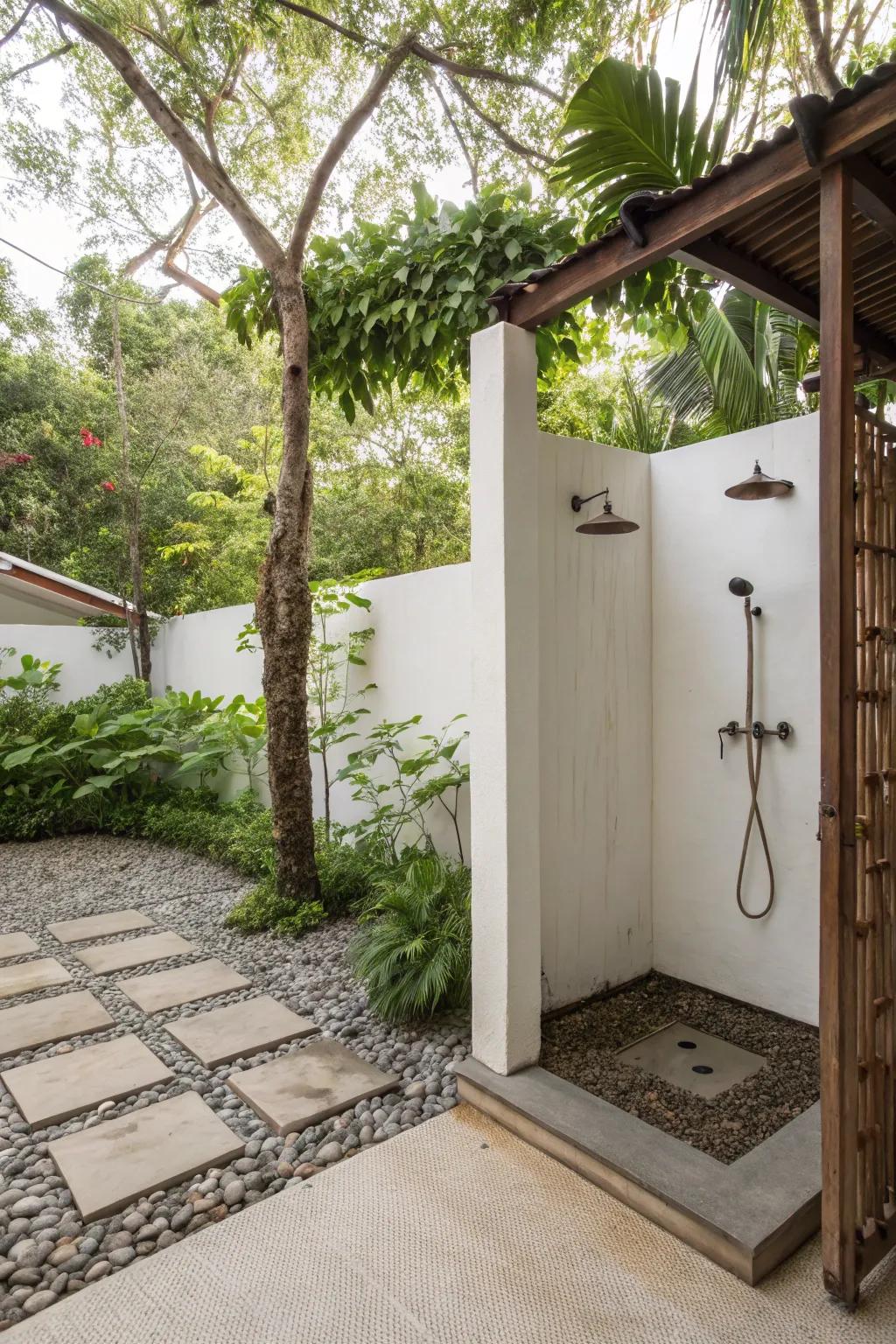 A spa-like outdoor shower with normal appeal.