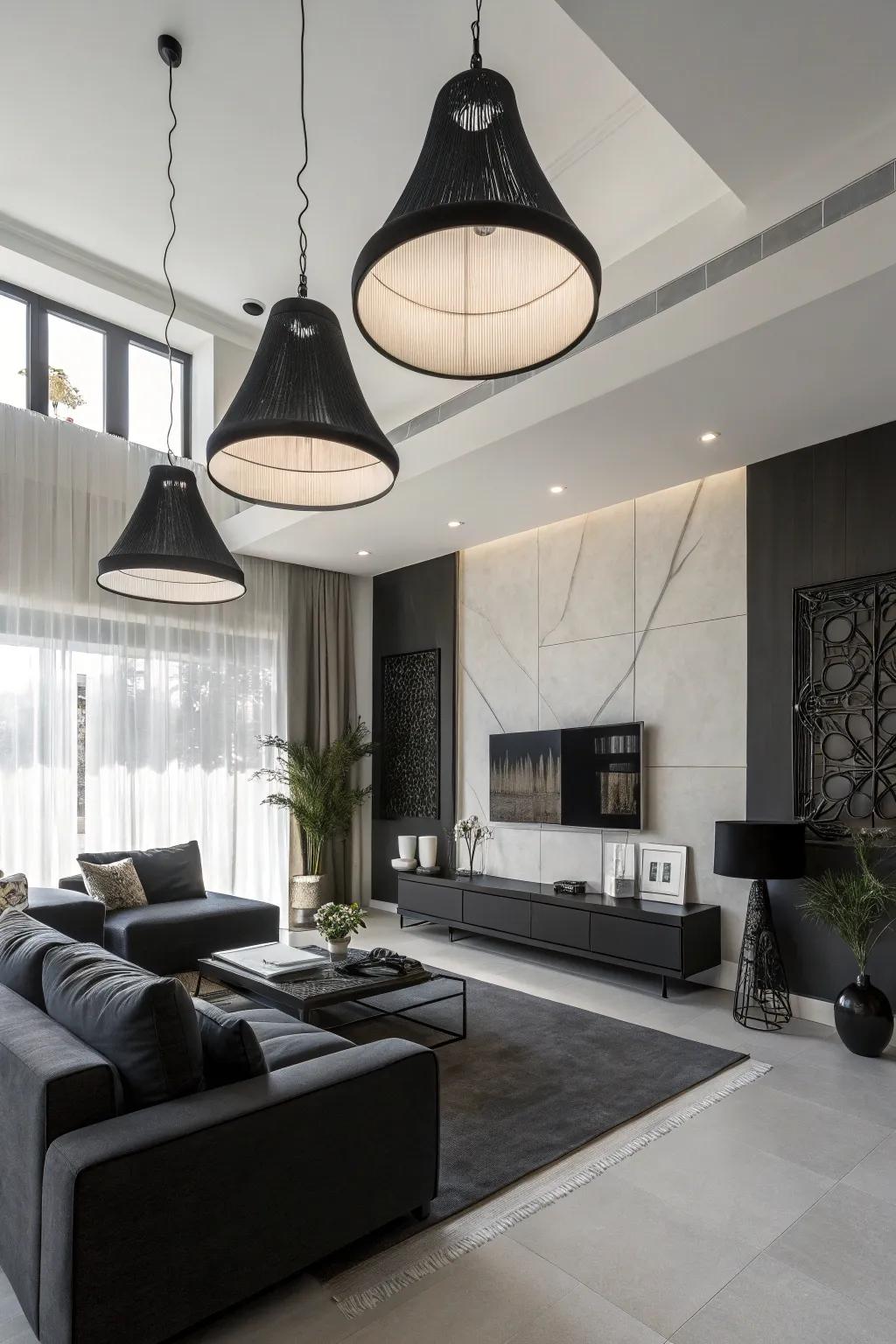 Monochrome pendants offer an elegant, sophisticated accent.