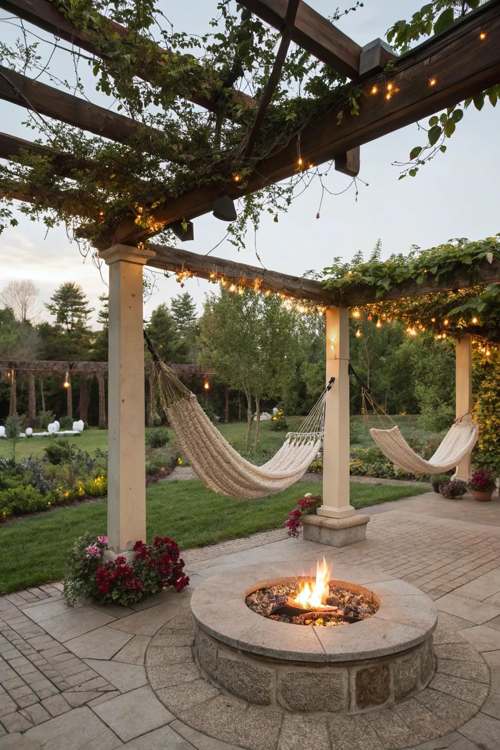 Unwind in style with hammocks under your pergola.