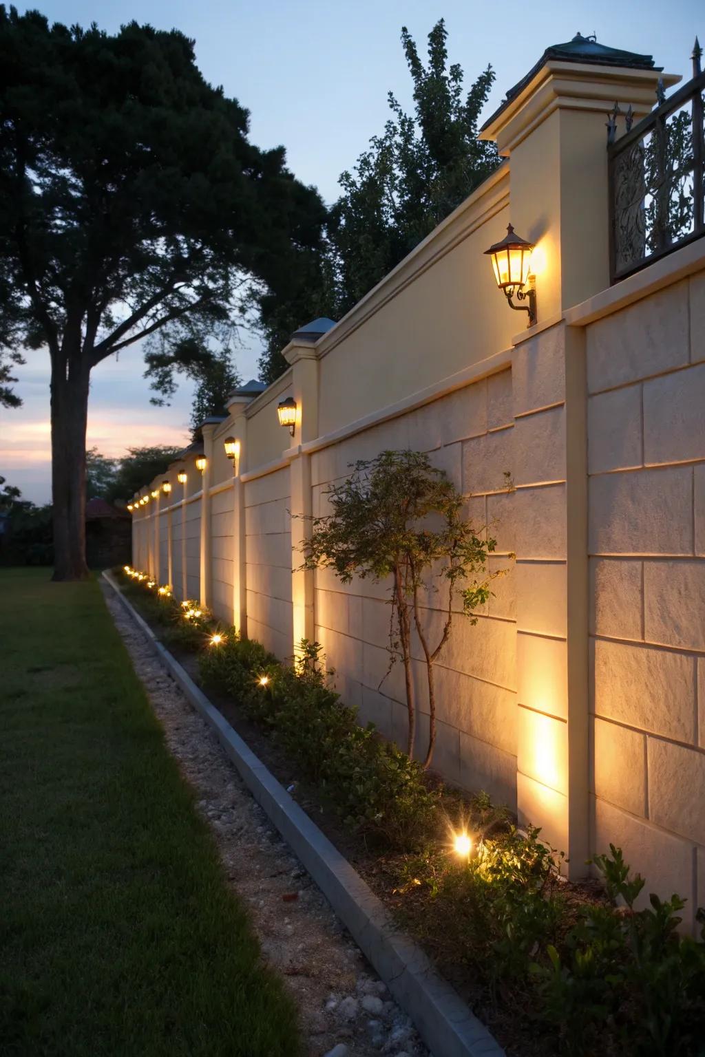 Illuminated walls establish an enchanting evening ambiance.